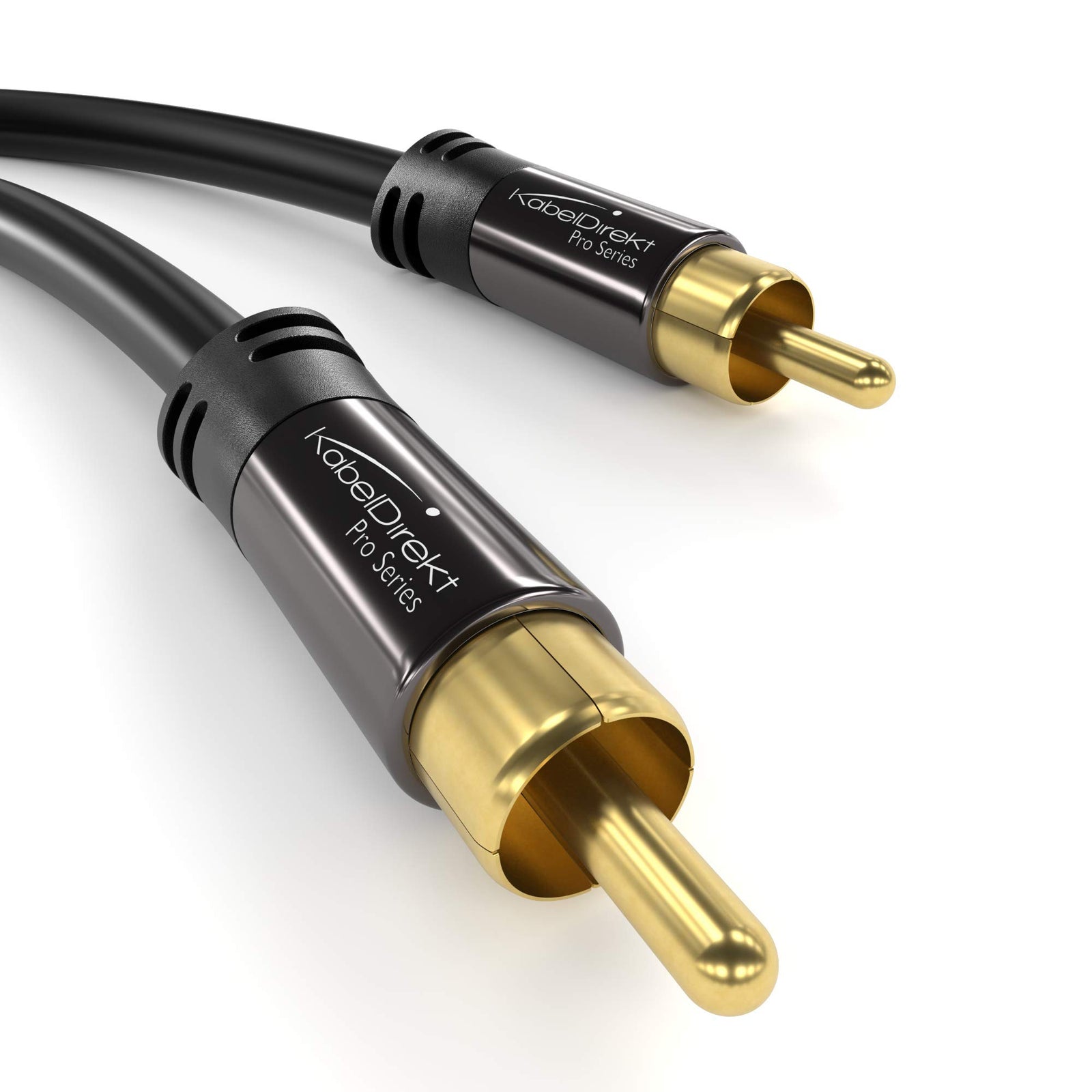 KabelDirekt 455 0.5m RCA/phono subwoofer lead cable, 1 to RCA/phono, audio/digital/video (coax male/male cinch plugs, for amps/Hi-Fis, audio signals/composite video, 75 ohm) black