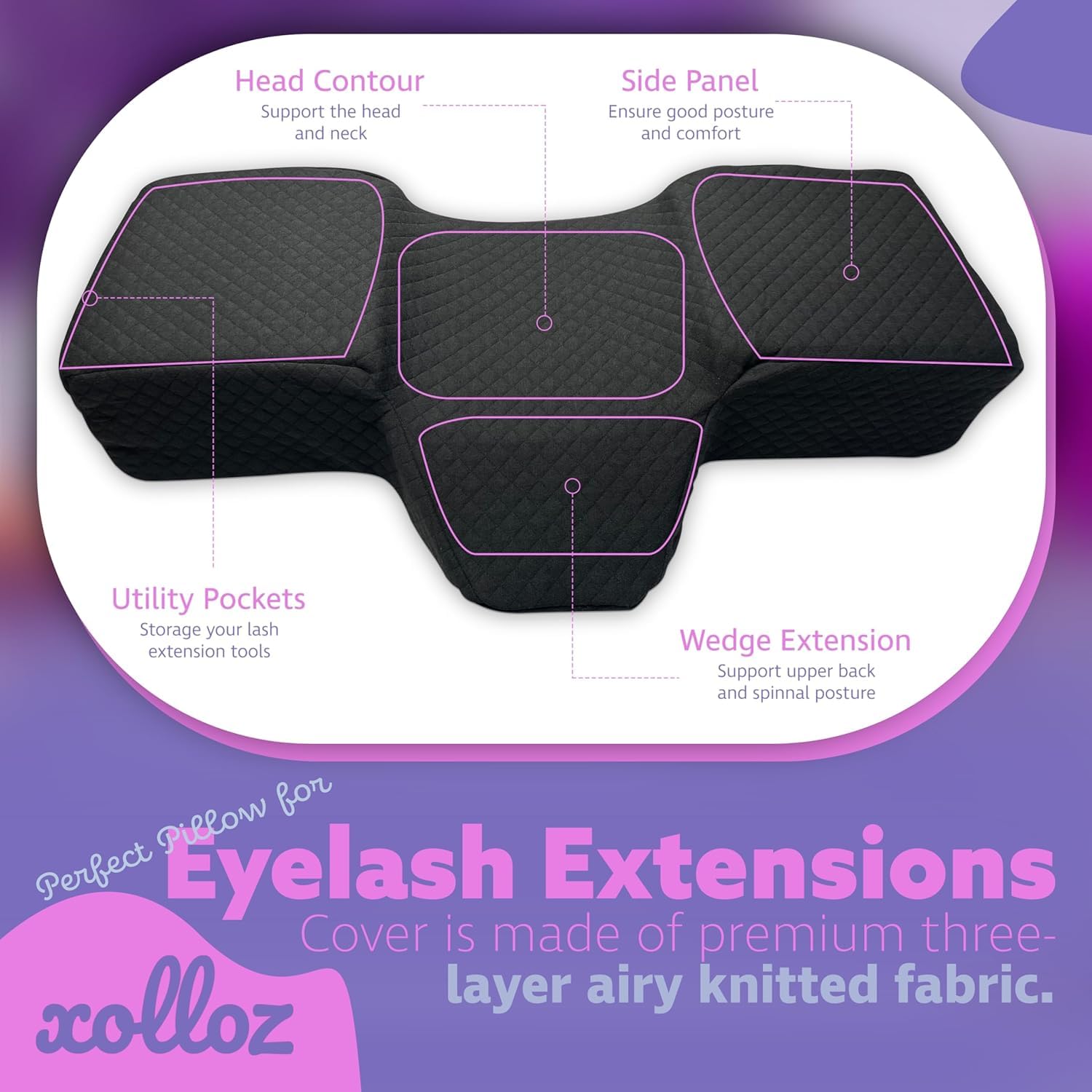 Curved Memory Foam Pillow for Eyelash Extensions – Neck & Back Support with Tool Pockets – Safqqa Egypt