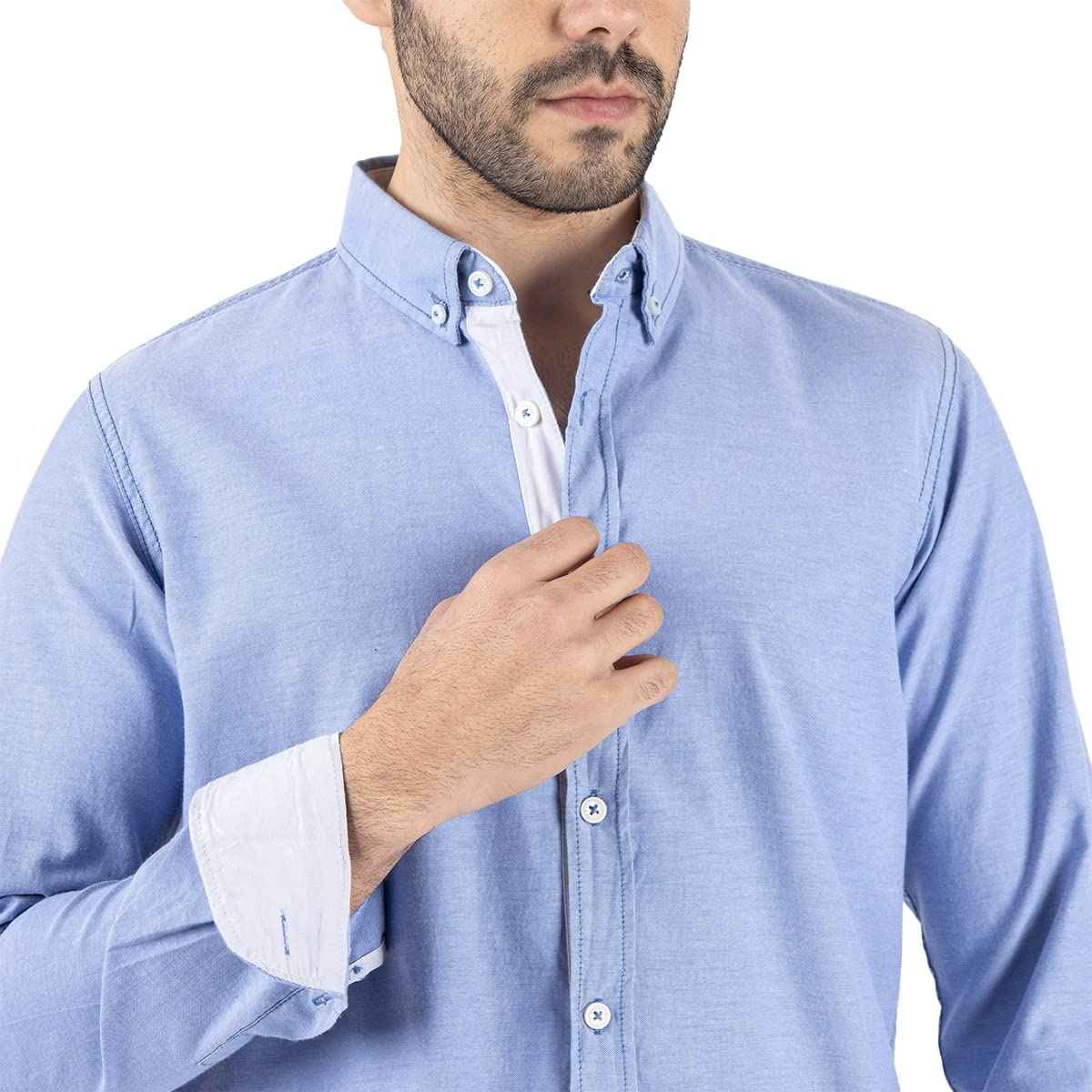 قميص رجالي بلياقة عادية من خشب الحطب