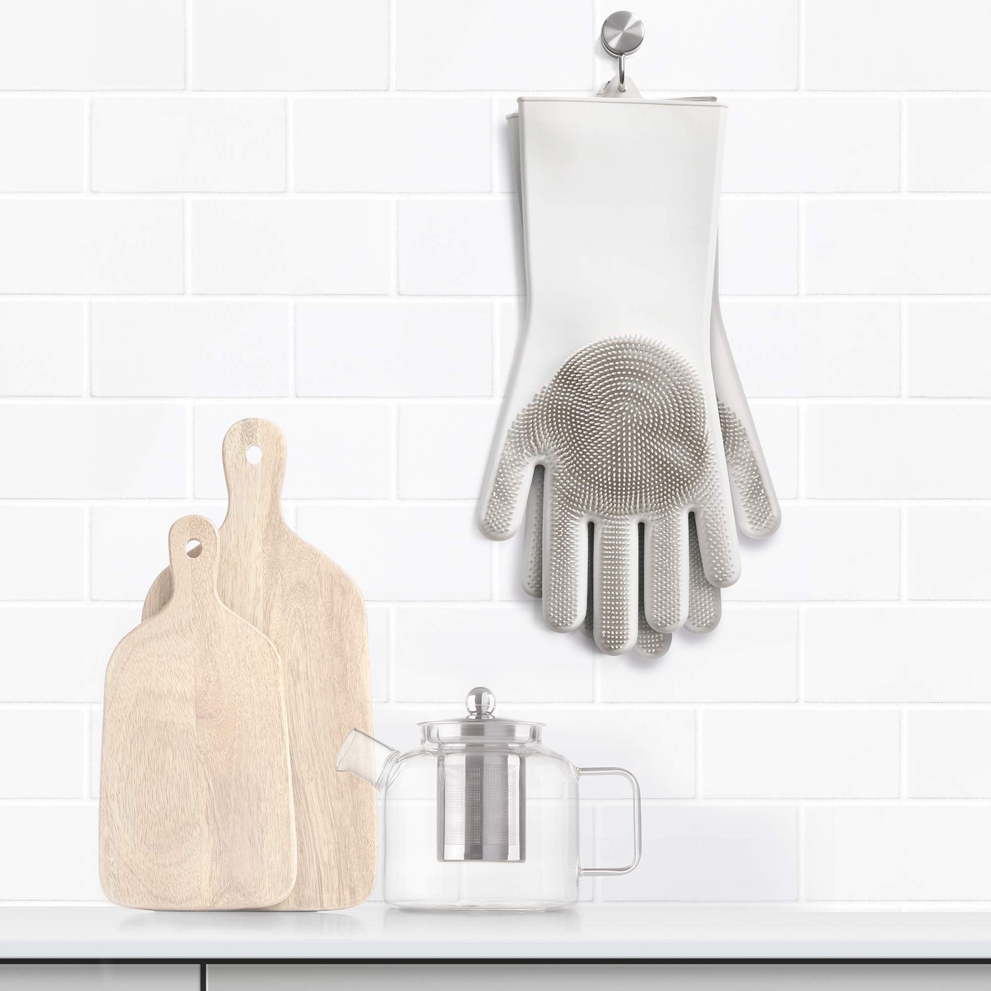 Mery Silicone Cleaning Gloves 2-Pack – Multi-Purpose Reusable Scrubbing Gloves (Light Grey)