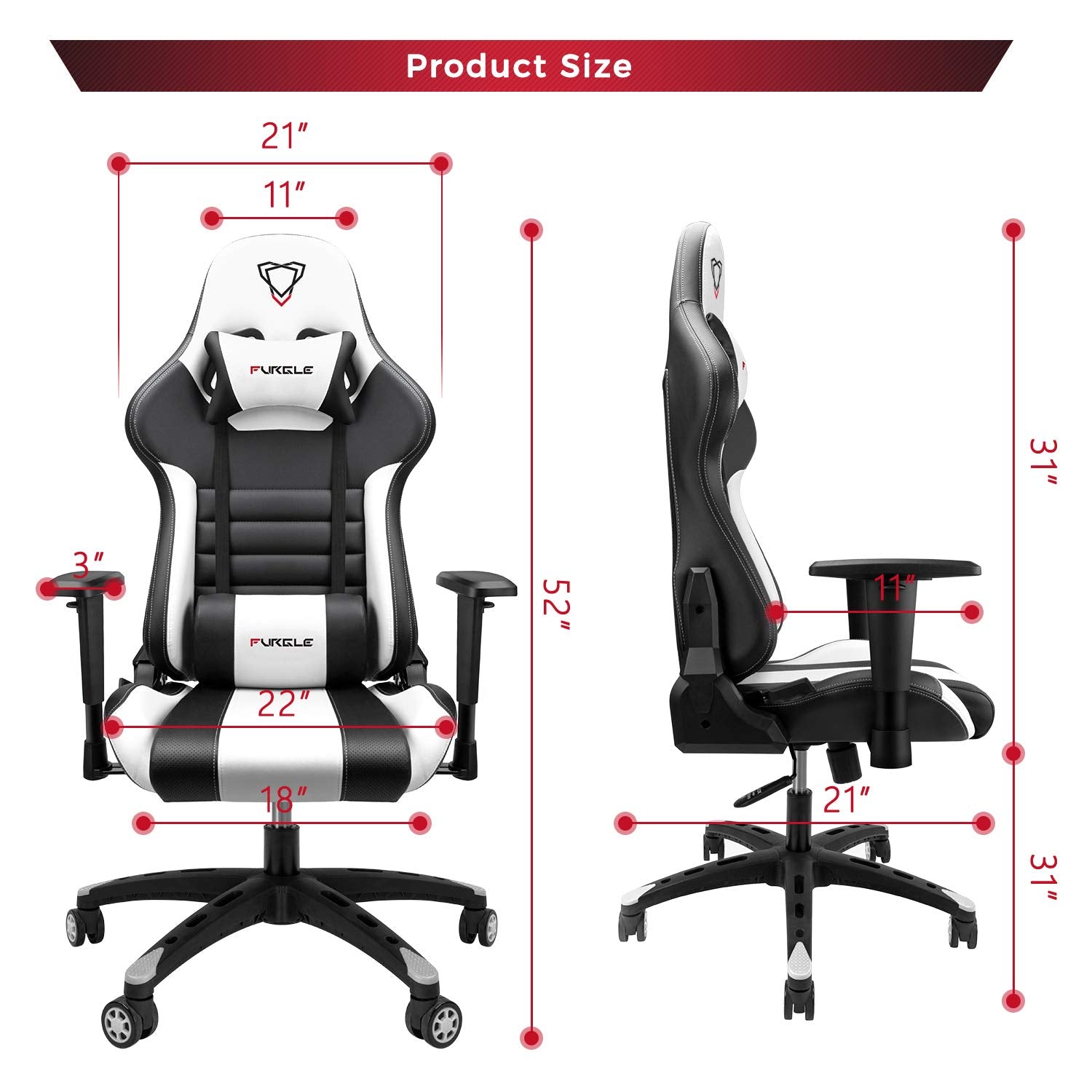 Furgle Gaming Chair Racing Style High-Back Office Chair w/PU Leather and Adjustable Armrests Executive Ergonomic Swivel Video Game Chairs with Rocking Mode & Headrest and Lumbar Support - Safqqa Egypt