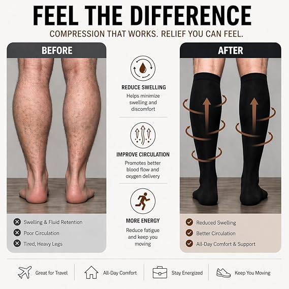 ACTINPUT Compression Socks 8 Pairs 15-20mmHg for Women & Men – Safqqa Egypt