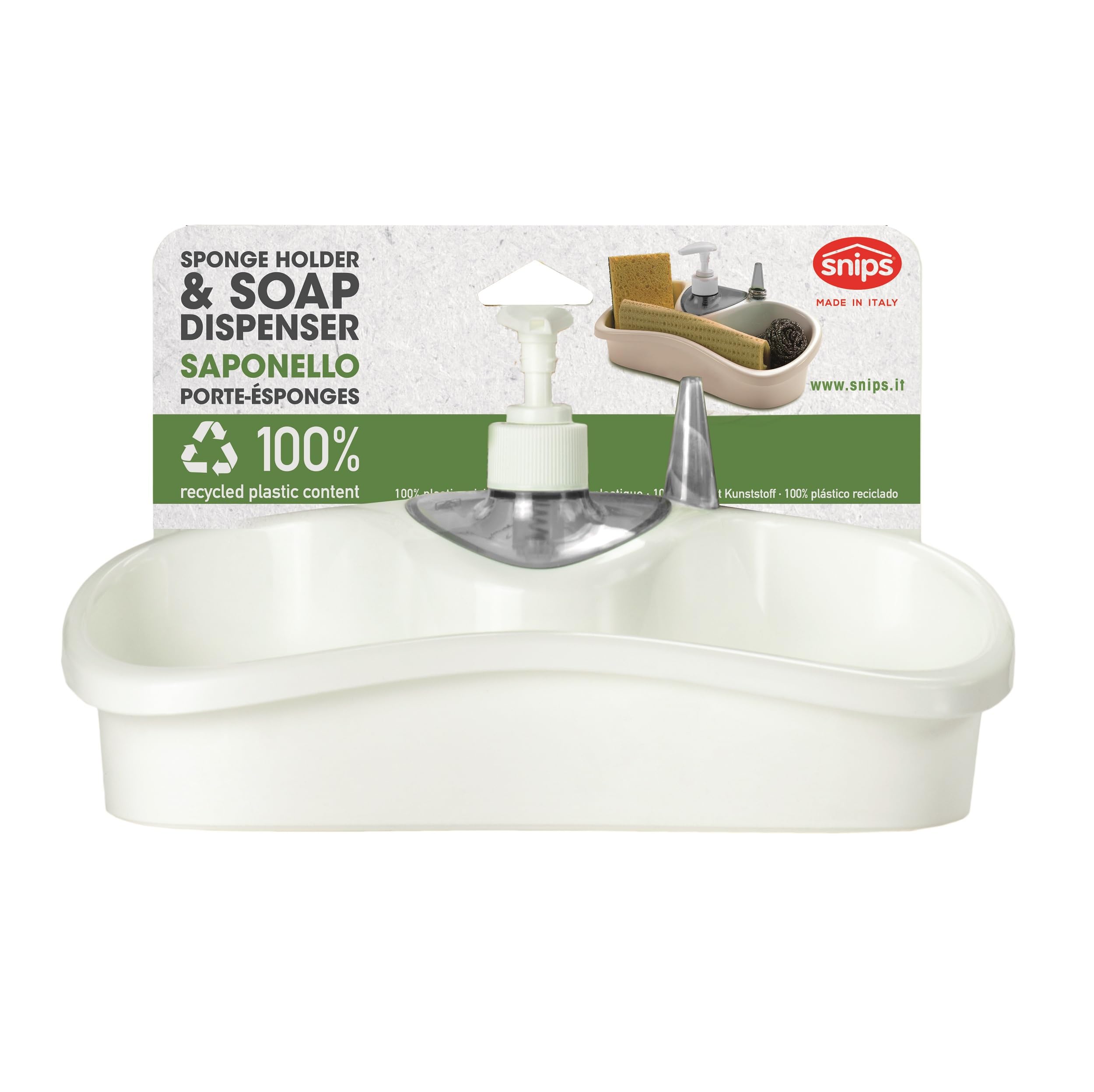 Snips Soap Storage Box for Sponges and Dispensers 26 x 11.5 x 14.5 cm -100% Recycled Plastic Made in Italy, White – Safqqa Egypt
