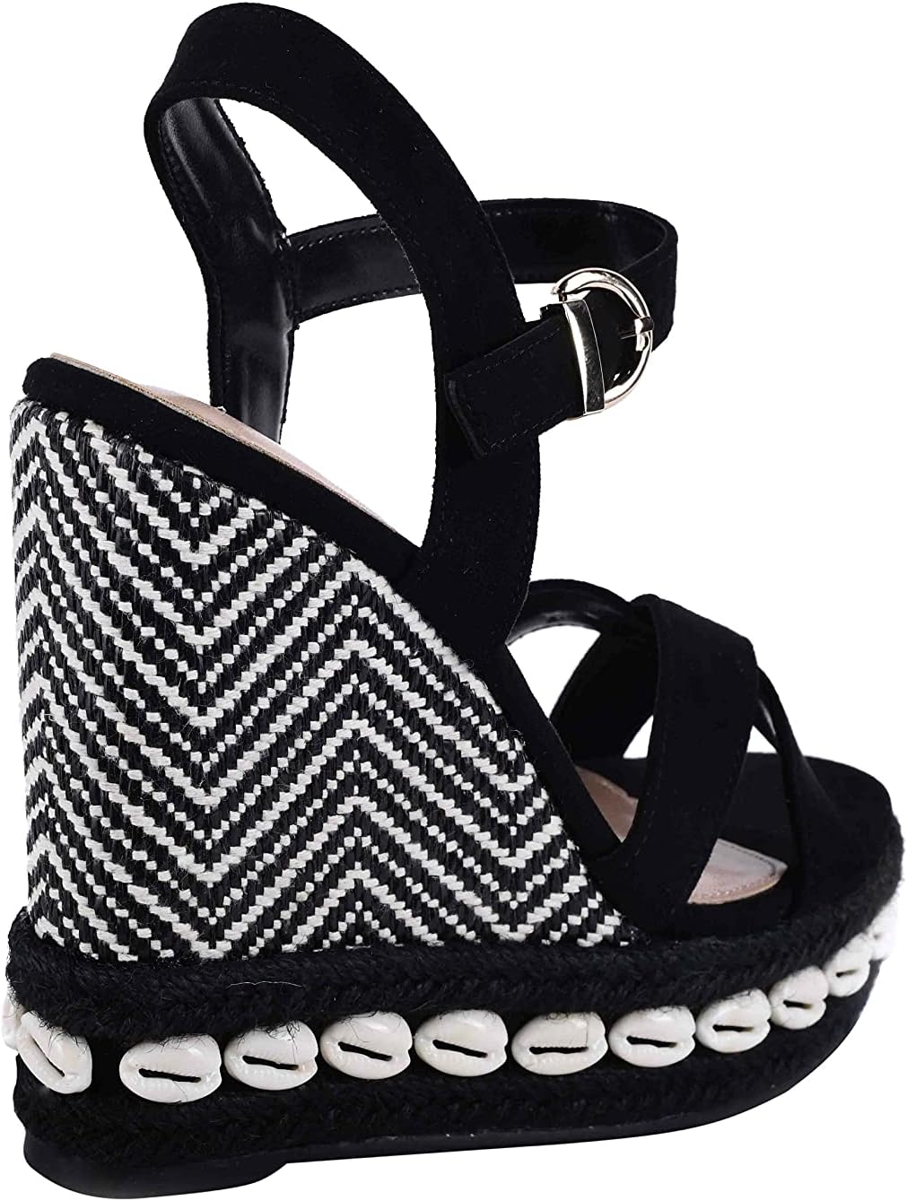 صندل Pixi Suede Shell Detail Cross Strap Wedge للنساء