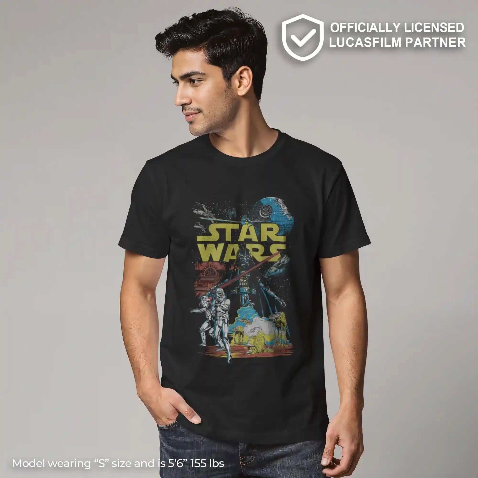 تيشيرتات رجالية من ستار وورز. مصنوعة من قماش ناعم ومتنفس، توفر قصة مريحة للارتداء اليومي أو الخروجات الكاجوال