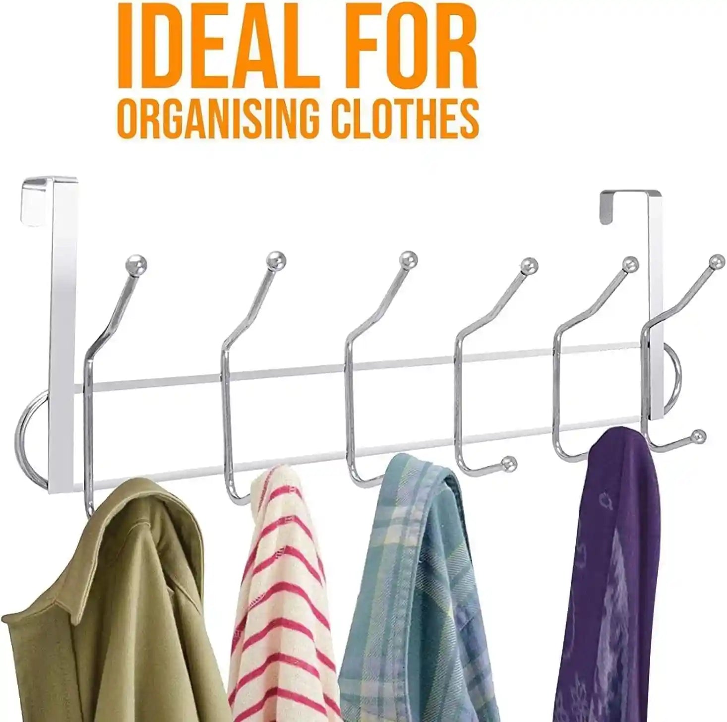 Over The Door Clothes Hanger with 12 Double Hooks Portable Home Office Decor Heavy Hanging Coats Clothes Hats Robes Towels, 12 Metal Hangers