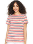 Matalan Striped Ruffled Hem Short Sleeves Round Neck T-shirt for Women,Short sleeves ideal for warm weather.
