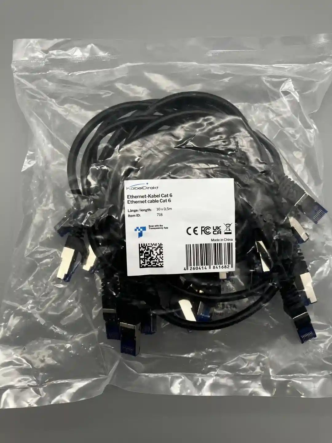 KabelDirekt German Engineered Ethernet Cat6 Cable, F/UTP Shielding, RJ45 Plug, Pack of 10 Cables, 0.5m