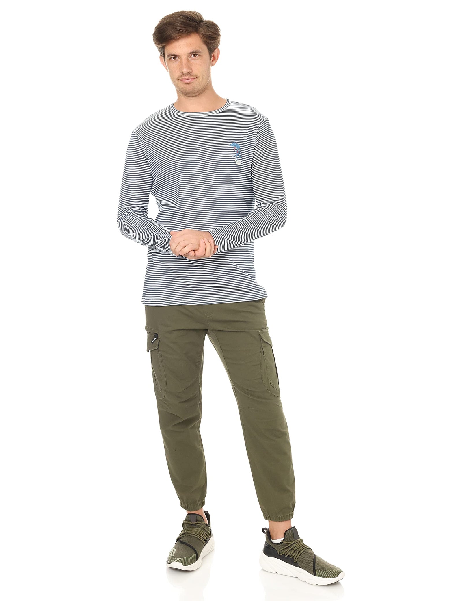 Men stripped crew neck long sleeves top