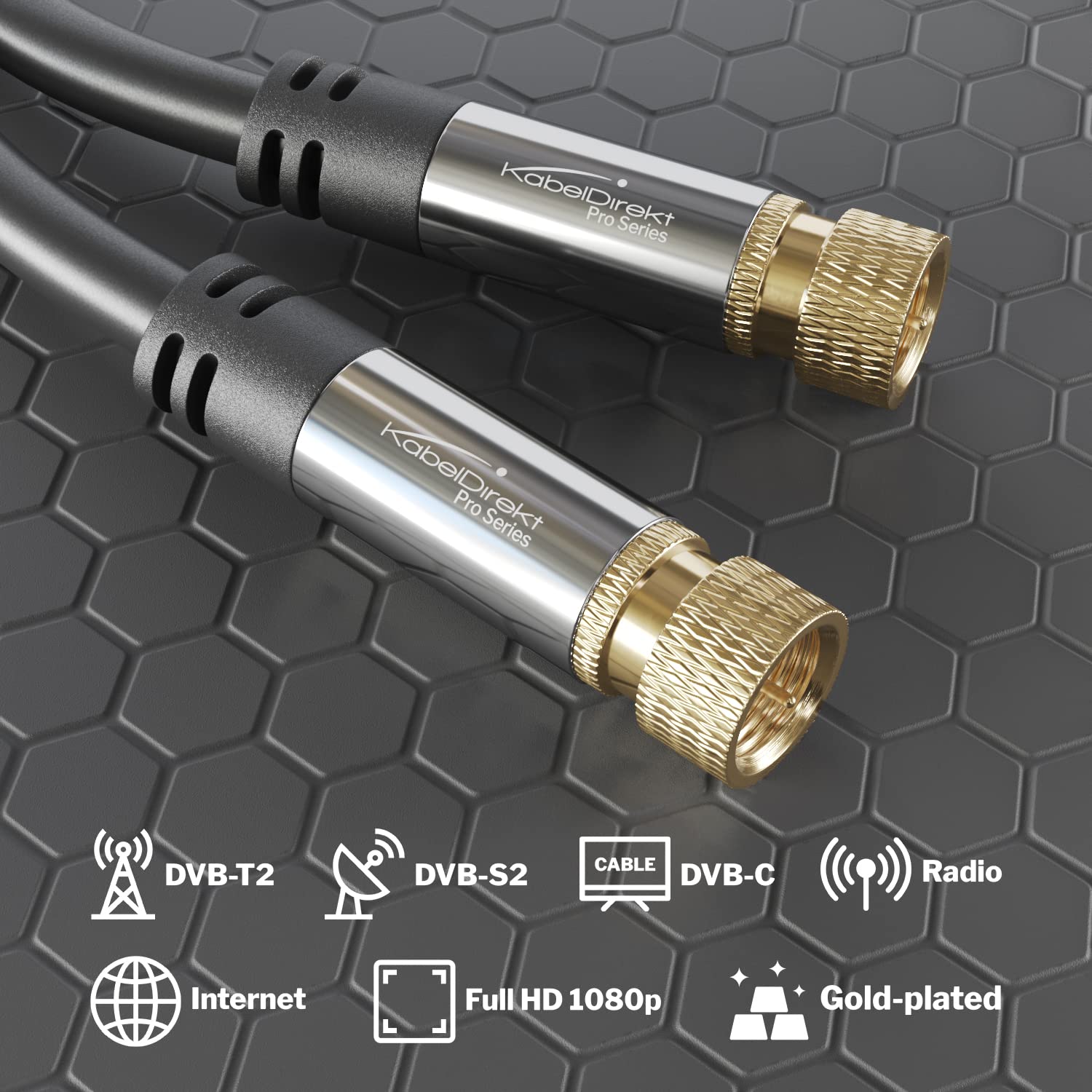 كابل فيديو صوتي محوري رقمي بطول 15 متر من KabelDirekt 397/كابل قمر صناعي (Coax F Pin to Pin، تلفزيون قمر صناعي، مودم، HDTV، DVB-T2، DVB-C، DVB-S) سلسلة PRO باللون الأسود