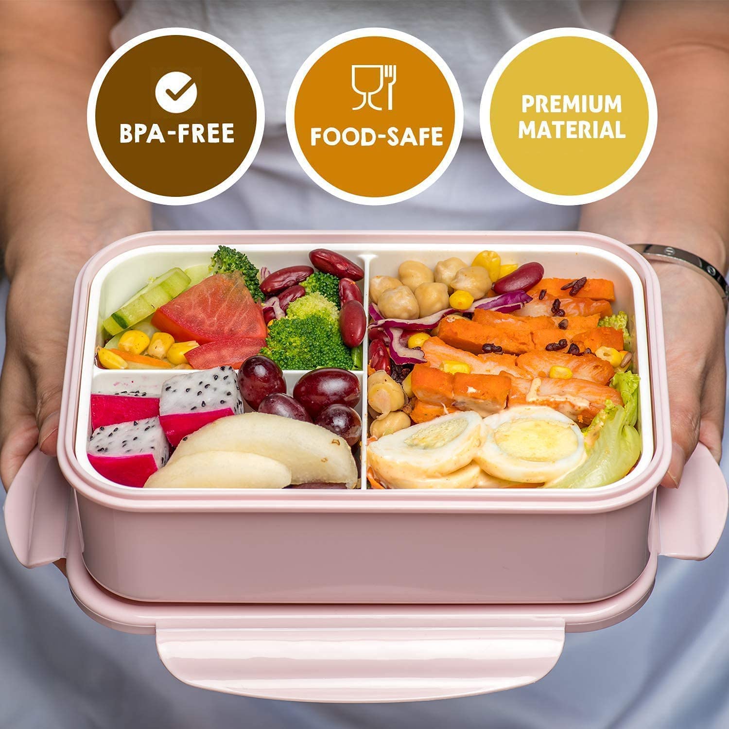 YumLock Boxes for Adults - 1400 ML Bento Lunch Box For Kids Childrens With Spoon and Fork - Durable, Leak-Proof for On-the-Go Meal, Transparent Cover - Reusable,3 Compartments Microwave Safe(Pink) – Safqqa Egypt