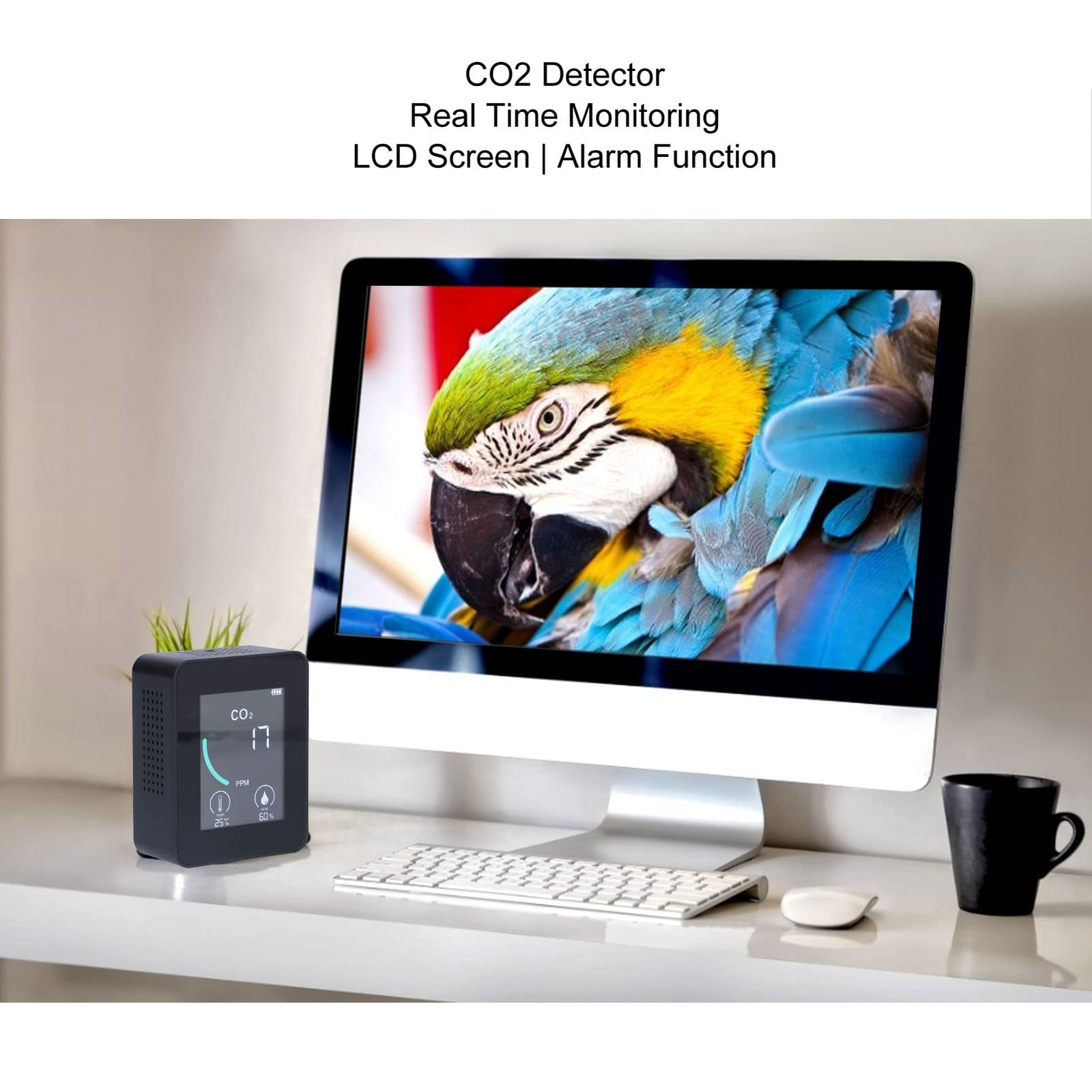 Air Quality Dector,2CO1T LCD CO2 Detector Digital Temperature and Humidity Detector with Alarm Portable and Real Time Monitoring for Family and Office