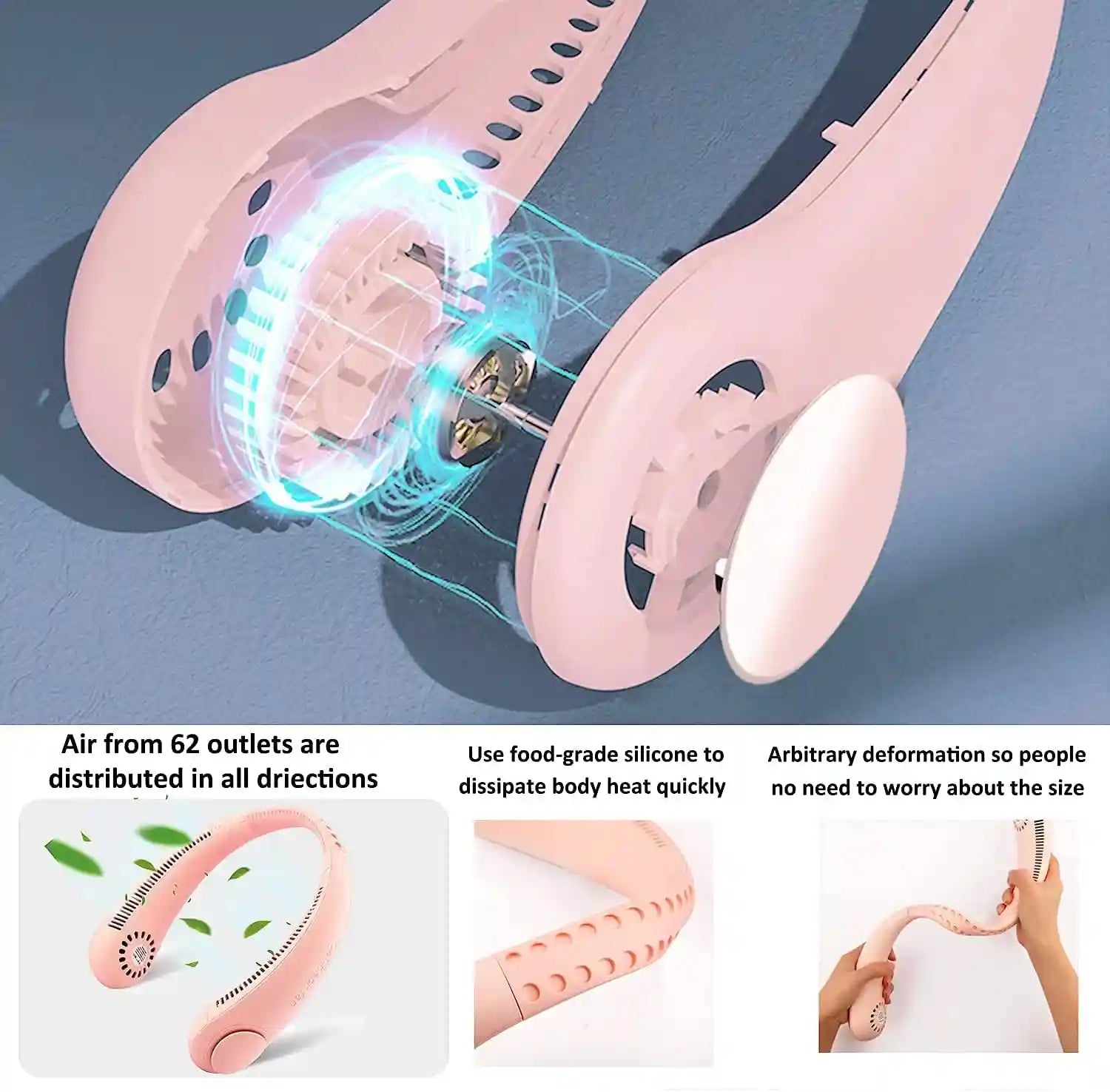 Padom Hands-Free 360° Neck Fan – USB Rechargeable, 3-Speed – Safqqa Egypt