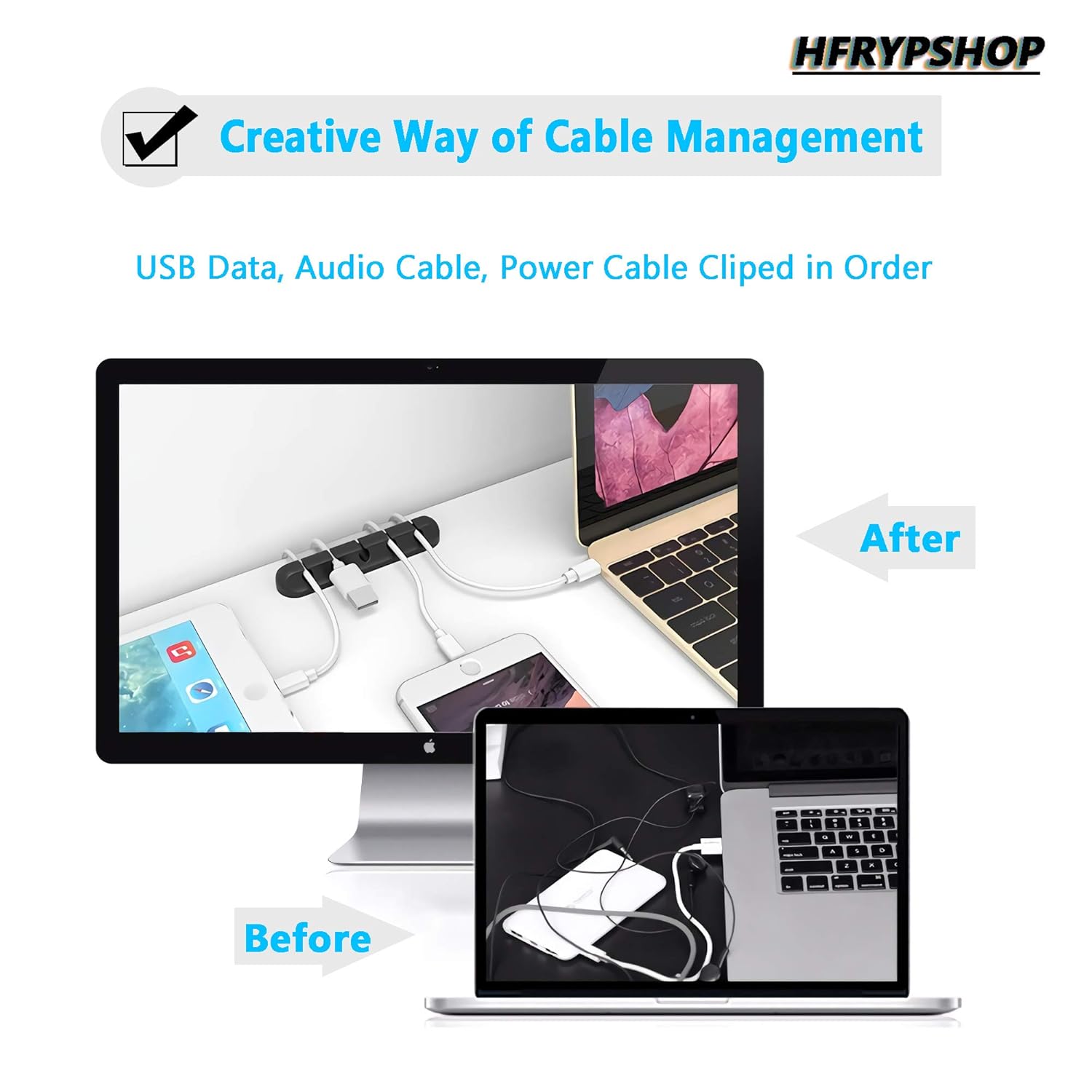 HFRYShop 7 Slot Self Adhesive Cable Clips Silicone Multi Color