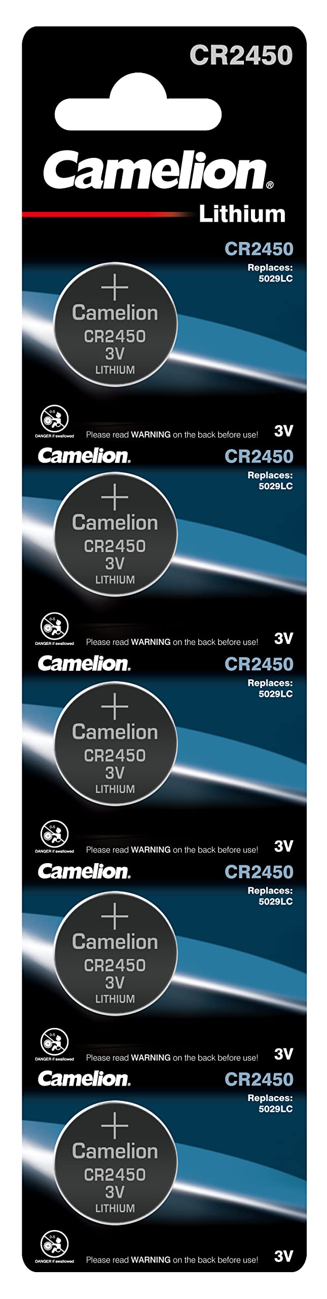 Camelion 13005450 - بطارية ليثيوم زر CR2450 بجهد 3 فولت عبوة من 5
