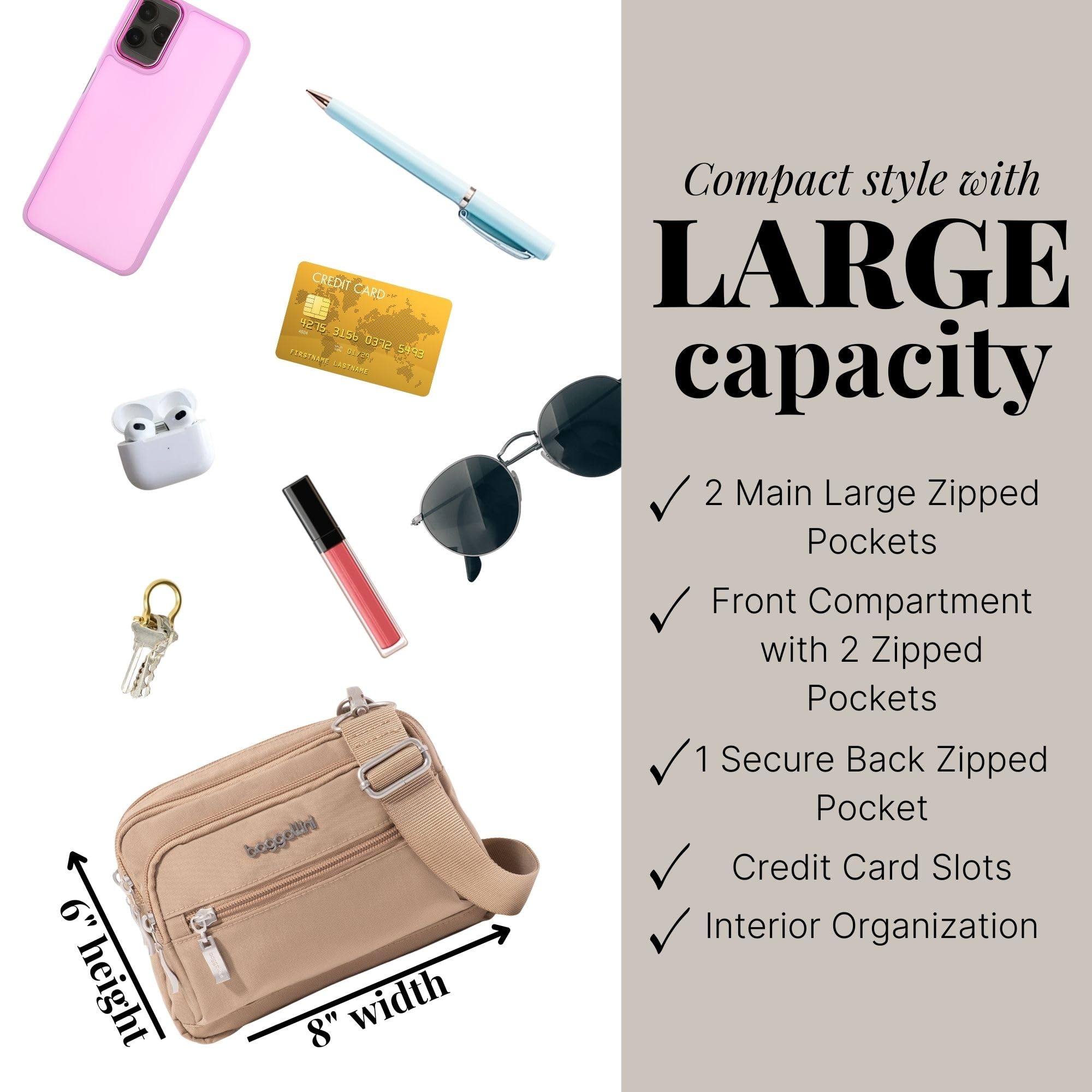 حقيبة نسائية صغيرة بغاليني ثلاثية السوستة قابلة للتحويل – خفيفة ومقاومة للماء – Safqqa Egypt