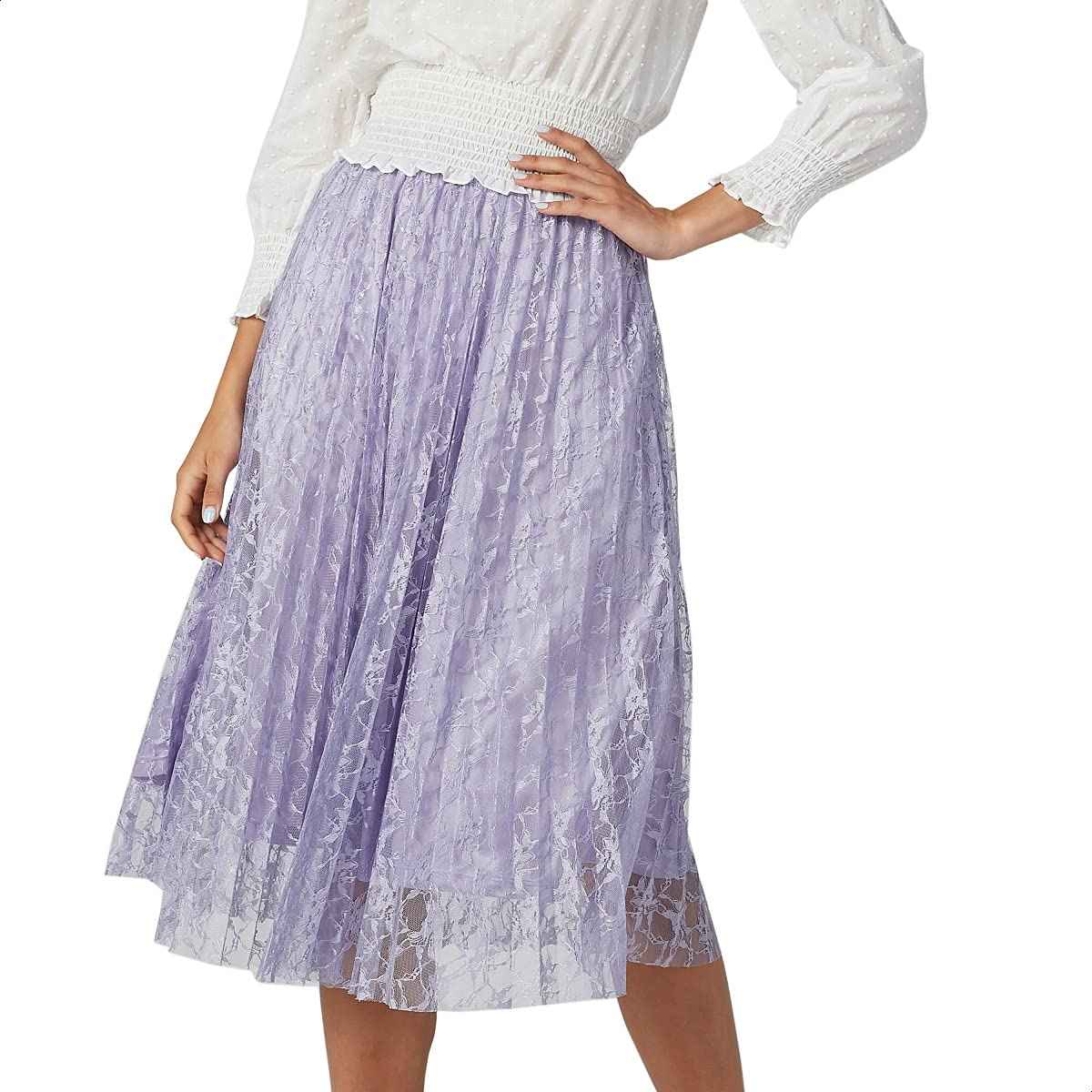 Splash Pleated Lace Midi A-Line Skirt for Women