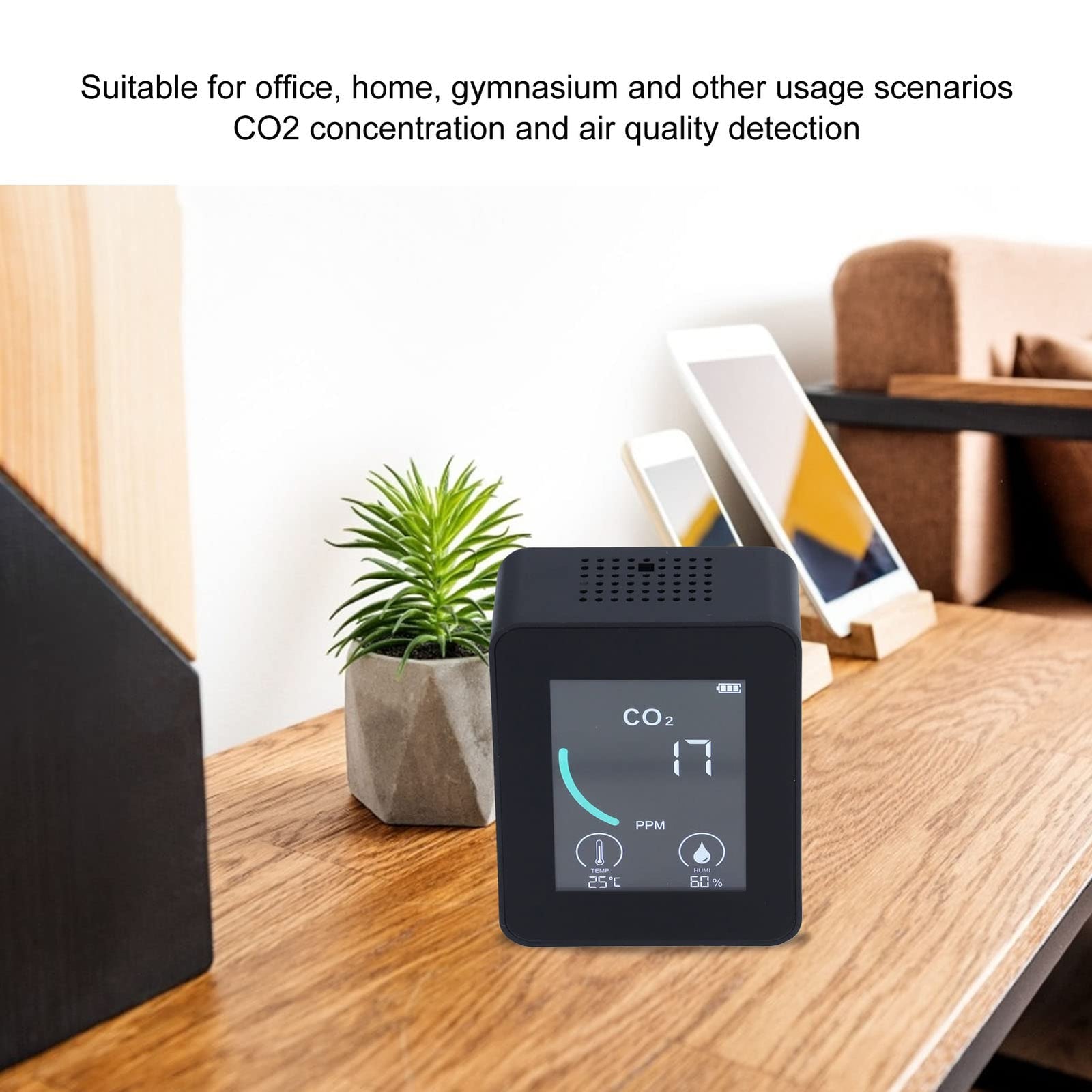 Air Quality Dector,2CO1T LCD CO2 Detector Digital Temperature and Humidity Detector with Alarm Portable and Real Time Monitoring for Family and Office