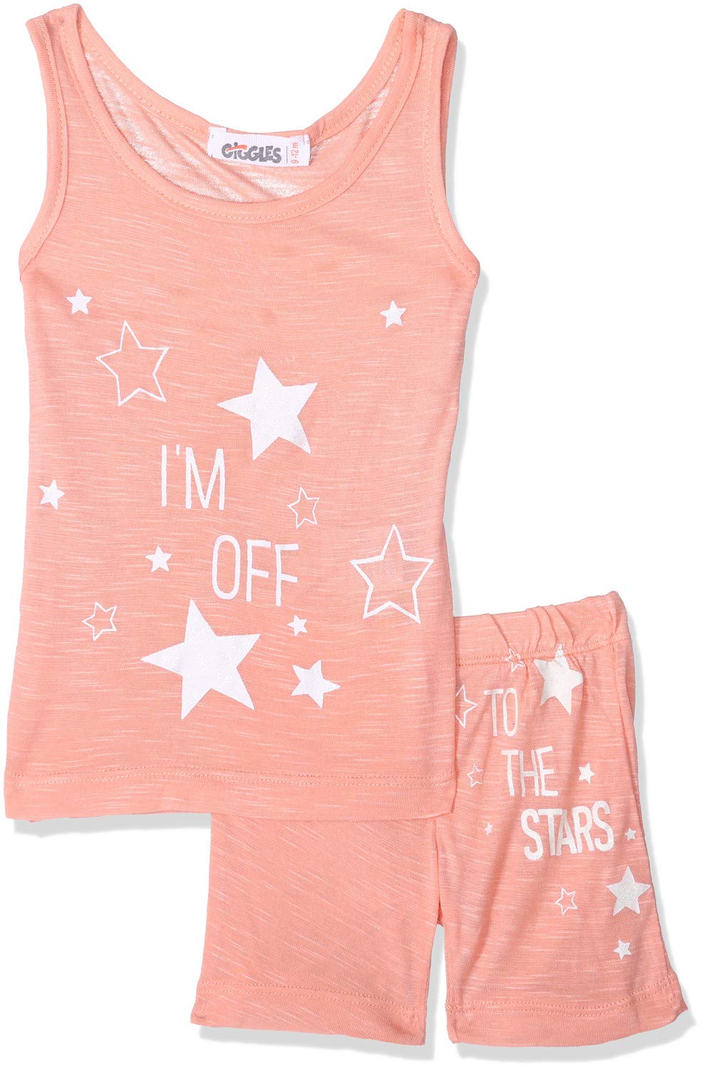 طقم بيجاما للفتيات من Giggles مكون من تيشيرت بلا أكمام بياقة دائرية بطبعة نجوم وشورت بخصر مطاطي يجمع بين الراحة والأناقة المرحة لقضاء ليلة هادئة.