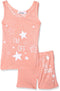 طقم بيجاما للفتيات من Giggles مكون من تيشيرت بلا أكمام بياقة دائرية بطبعة نجوم وشورت بخصر مطاطي يجمع بين الراحة والأناقة المرحة لقضاء ليلة هادئة.