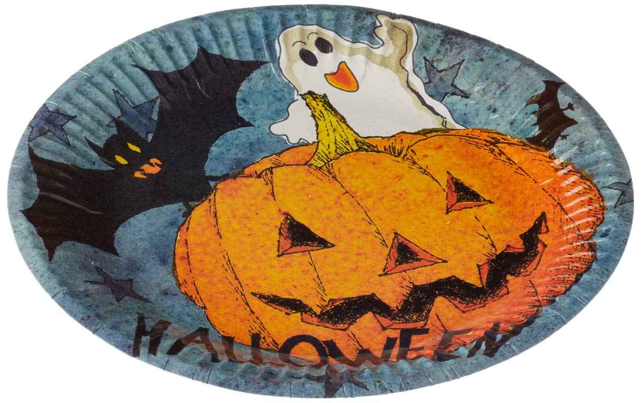 Party Pumpkin Print Bags Blowouts Forks Cups Plates Hats and Horns Set 71 Pieces - Multi Col - Safqqa Egypt