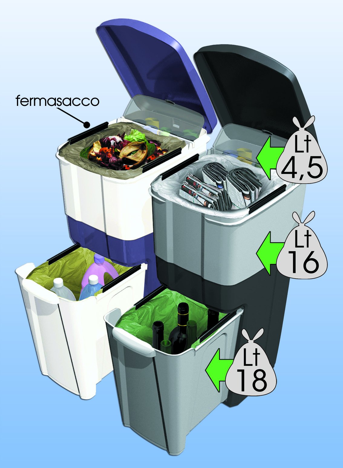 Bama 3-Section Recycling Bin Made in Italy