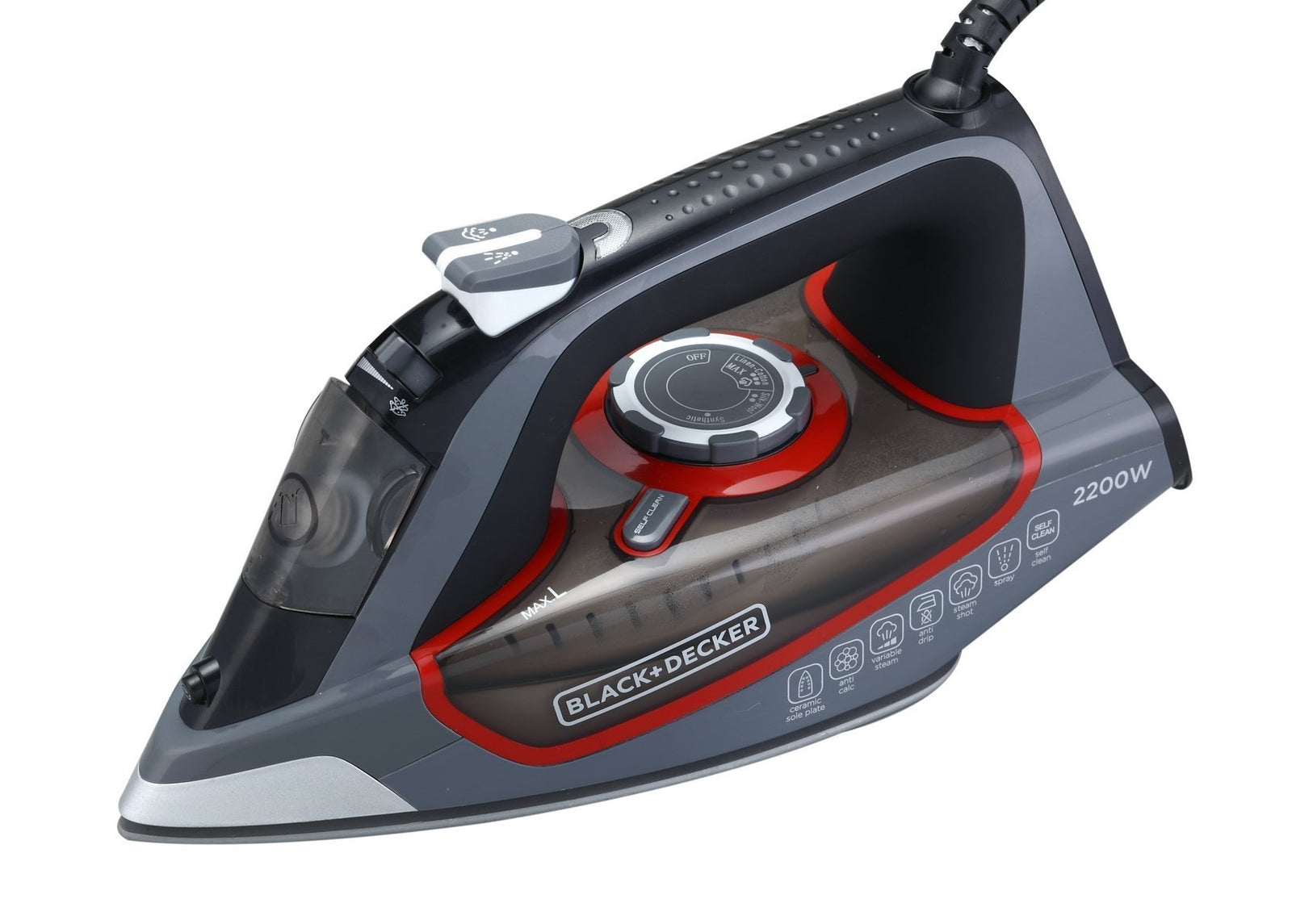 Black & Decker Steam Iron With Ceramic Soleplate 2200W,Grey,X2050-b5