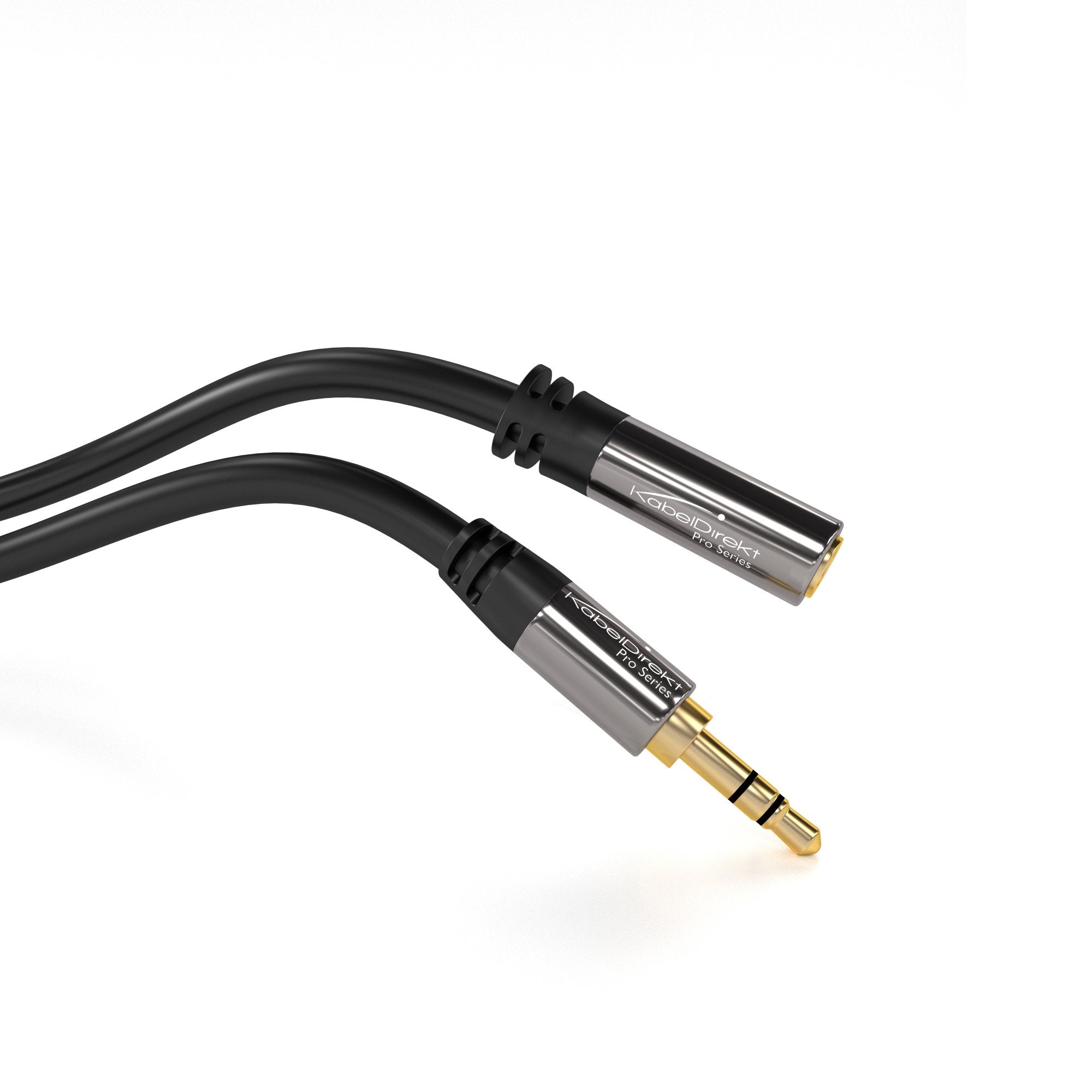KabelDirekt 325 2m Headphone Extension Lead Cable, 3.5mm connectors (aux audio male jack plug/female jack, practically unbreakable metal casing, perfect for headphones) black
