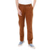 esla_Fly Zipper Button Solid Cotton Pants_Camel - Safqqa Egypt