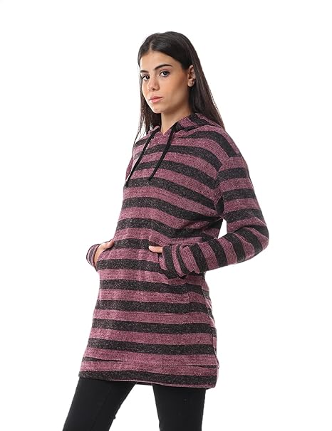 Jamila Women’s Striped Drawstring Hoodie with Kangaroo Pockets