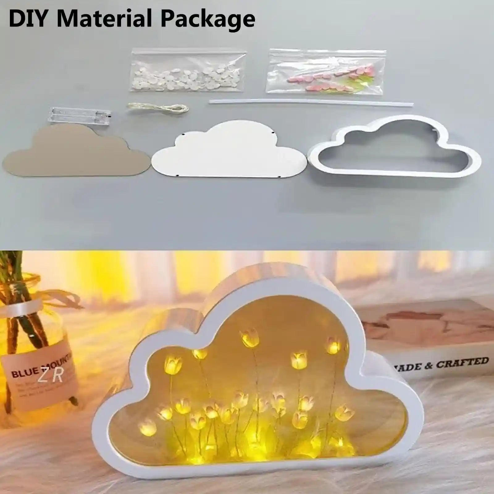 Bolivia's DIY Tulip Night Light, 20 Flowers Cloud Lamp, 2-in-1 Mirror With Lights, Simulation Flower Bedroom Sleeping Table Lamp - Safqqa Egypt