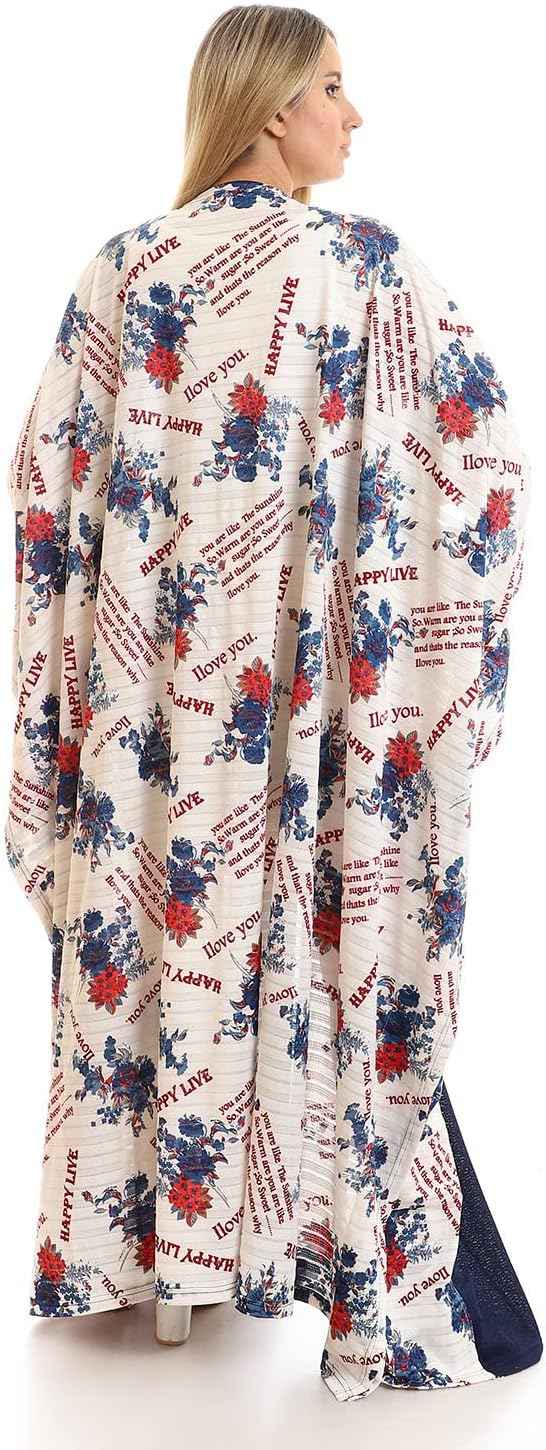 JAMILA Women's Short Sleeves Slip-On Self-Printed Long Kimono Robe - Safqqa Egypt
