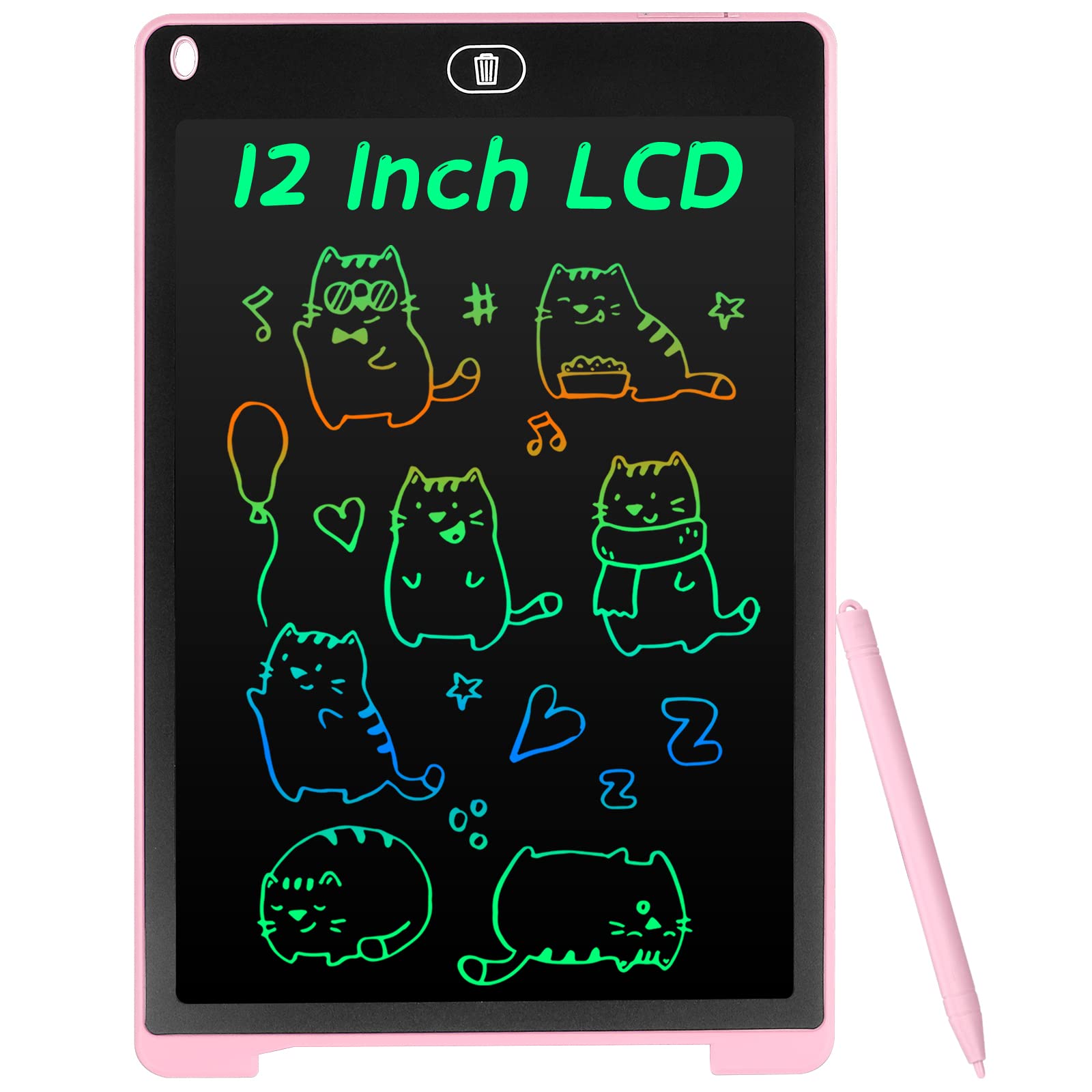 لوح كتابة ورسم LCD ملون للأطفال مقاس 12 إنش من كولزون، لعبة تعليمية محمولة، زهري