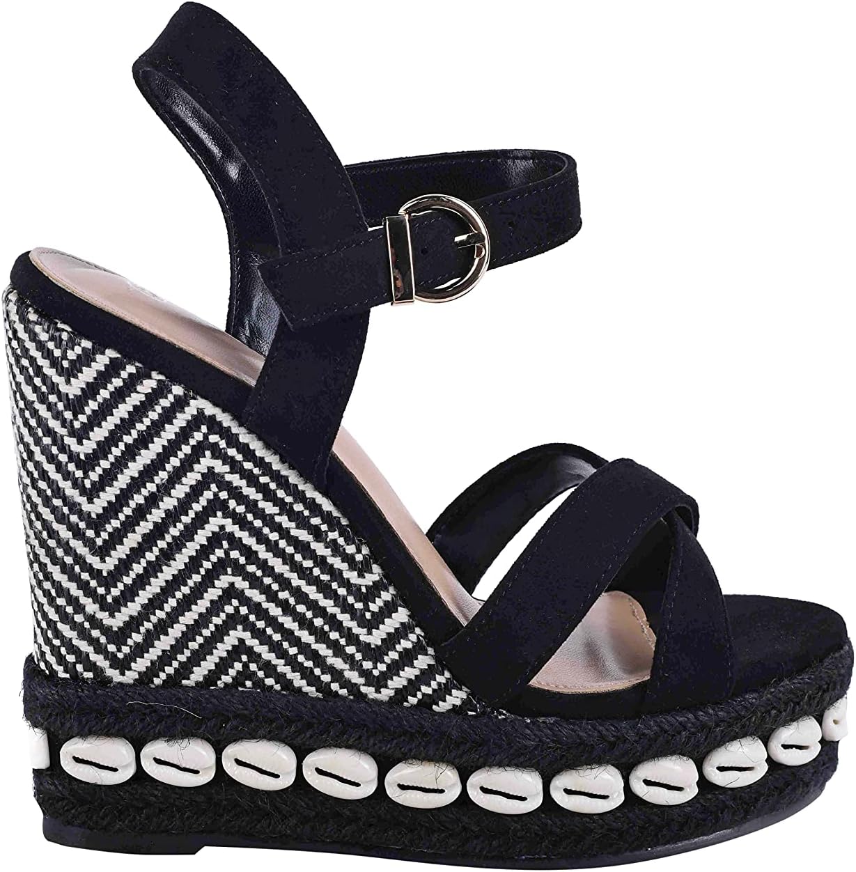 صندل Pixi Suede Shell Detail Cross Strap Wedge للنساء