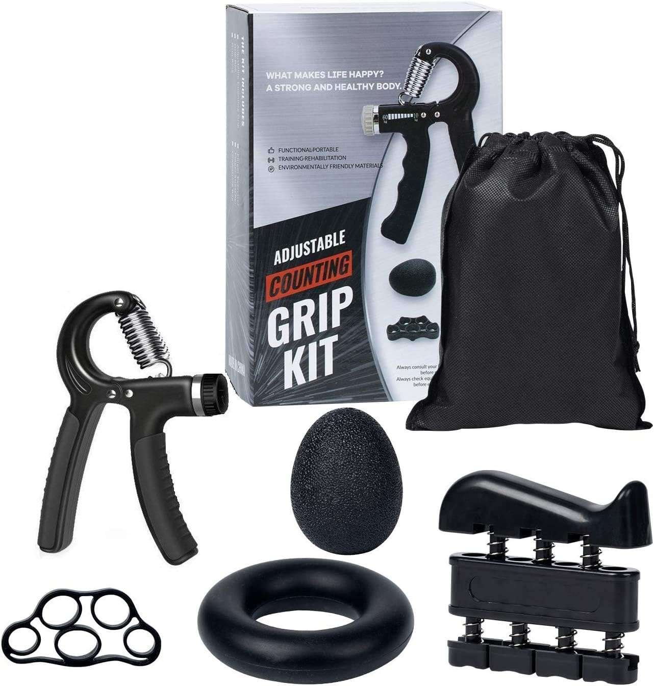 Serveuttam Hand Grip Strengthener, Strength Trainer with Finger Exerciser, Forearm Workout, Finger Stretcher, Stress Relief Ball (Combo Hand Grip) (Multicolour)