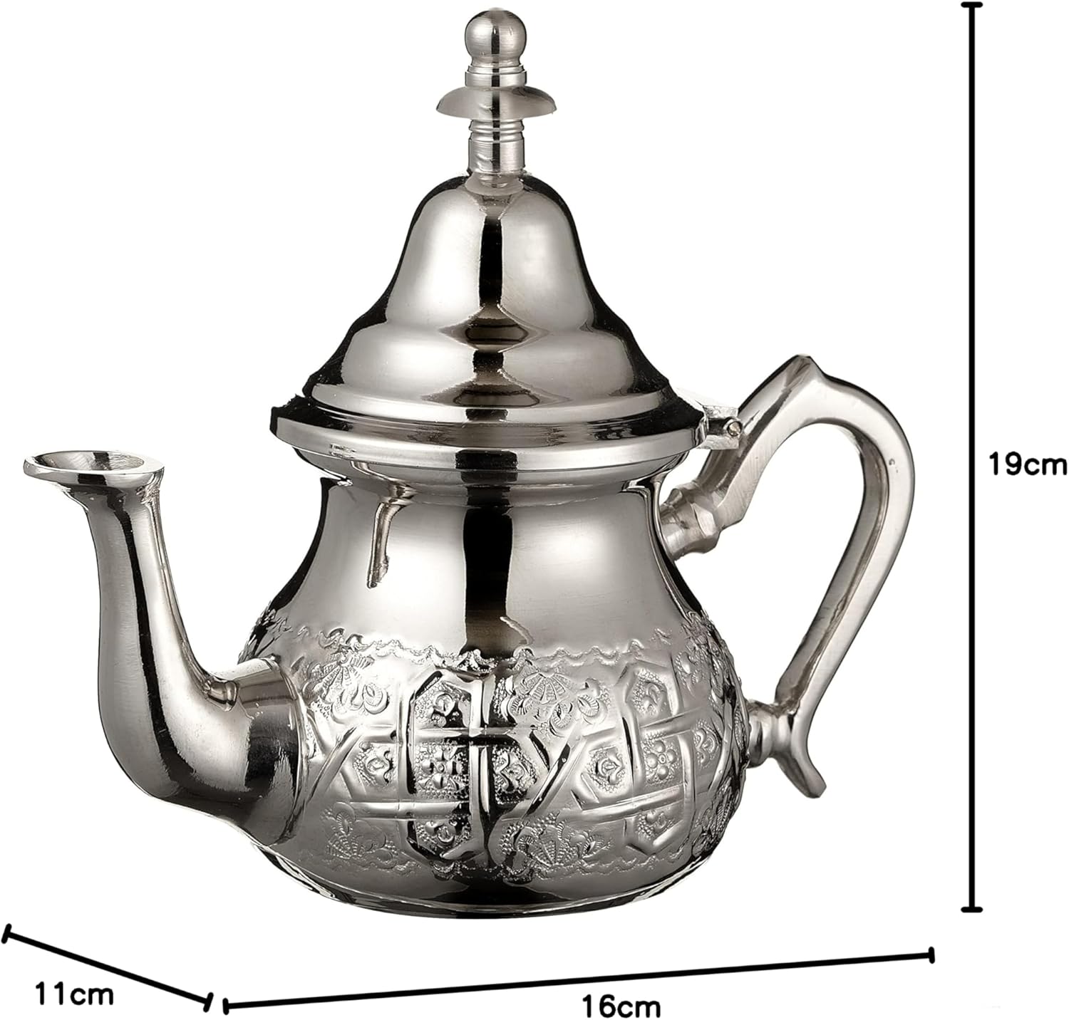 Cuisine Art Moroccan Brass Teapot - Khayb, 875ml, Silver Handcrafted Traditional Tea Pot for Authentic Moroccan Tea Ceremony