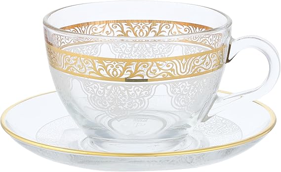 Dimlaj Massar Tea Cups & Saucers Set – 6 Pieces | Gold