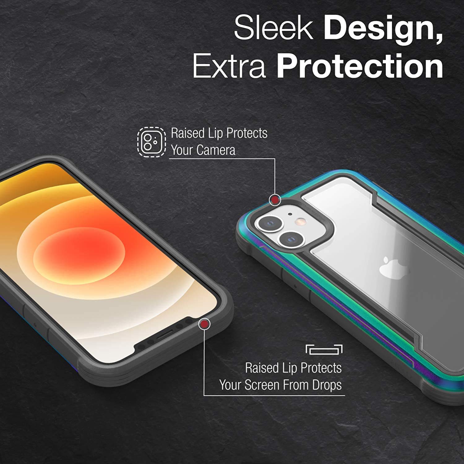 حافظة Defense Shield لهاتف iPhone 12 – حماية عسكرية ضد الصدمات، تصميم من الألمنيوم المؤكسد مع TPU وبوليكربونات (مضيء)