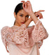 Splash Lace Detail Round Neck Sheer Bell Long SLeeves Blouse For Women - Safqqa Egypt