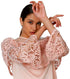 Splash Lace Detail Round Neck Sheer Bell Long SLeeves Blouse For Women - Safqqa Egypt