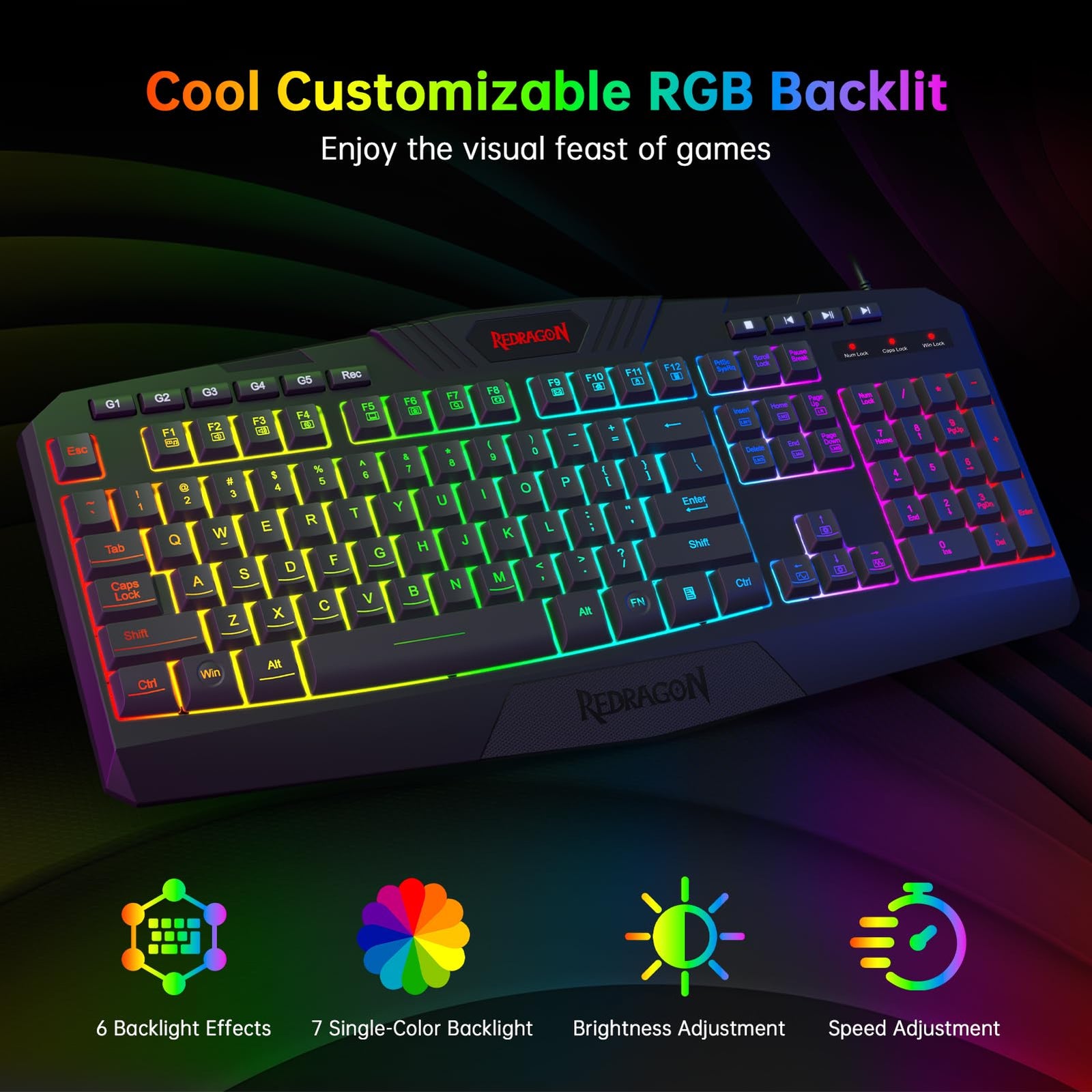 Redragon S101 Wired RGB Gaming Keyboard, Mouse, Mouse Pad, and Headset Combo – All-in-One PC Gamer Bundle for Windows