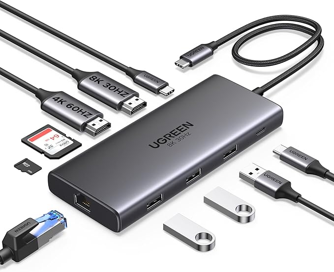 موزع منافذ USB-C 10 في 1 من ماركة يوجرين بمنفذي HDMI مزدوجين ودقة 4K – Safqqa Egypt