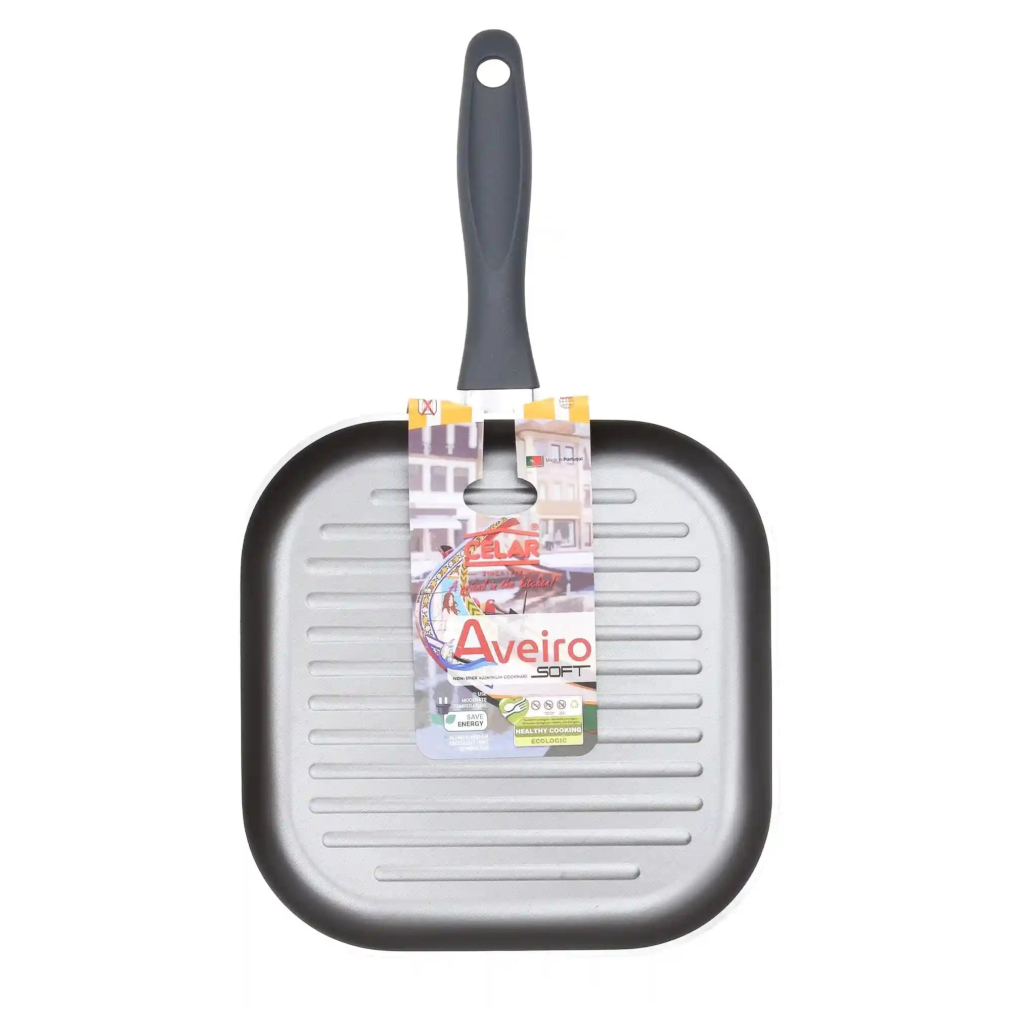 Celar Aveiro Aluminum Bakelite Soft Touch Fitting Square Non Stick Grill Pan, 26 cm Size, Made In Portugal