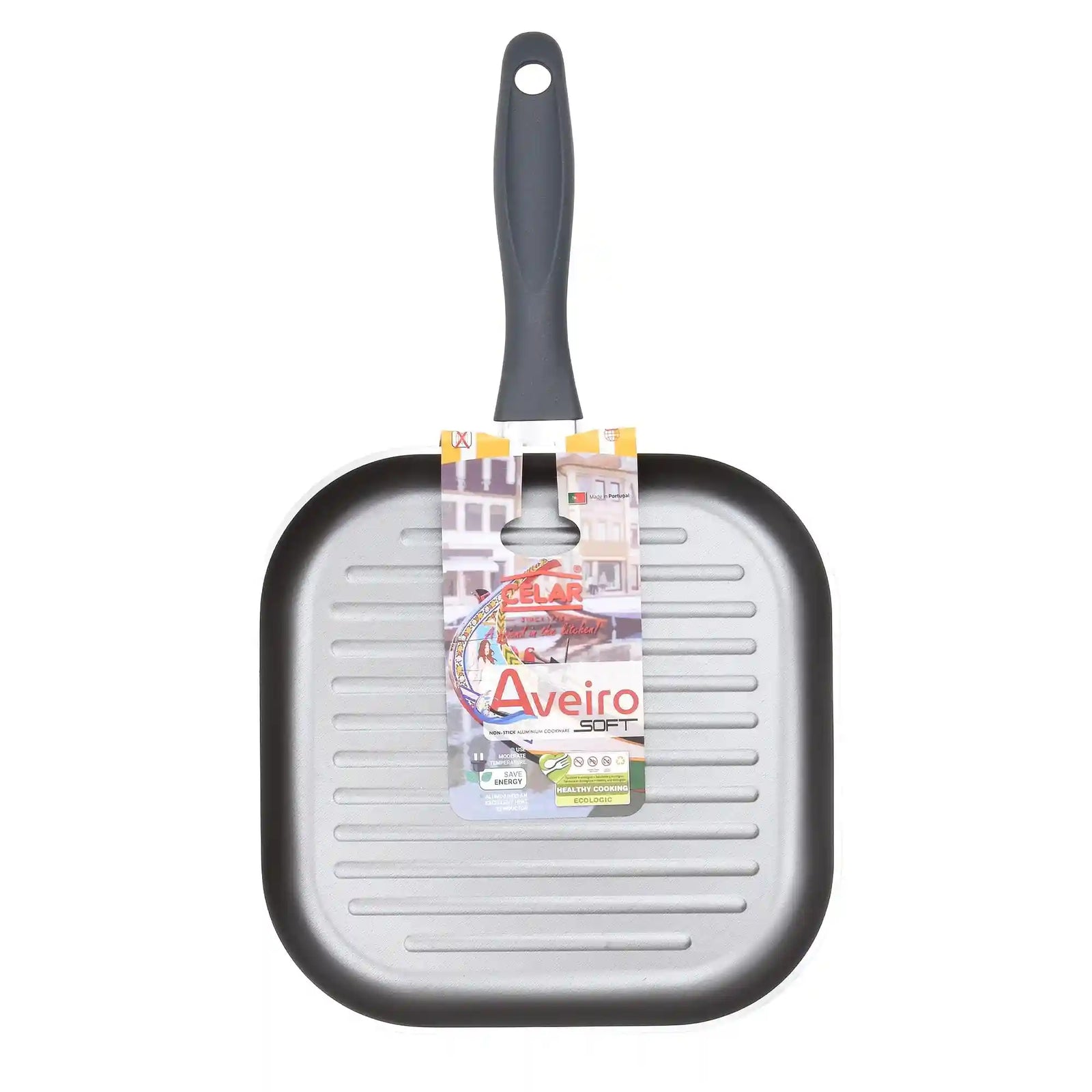Celar Aveiro Aluminum Bakelite Soft Touch Fitting Square Non Stick Grill Pan, 26 cm Size, Made In Portugal