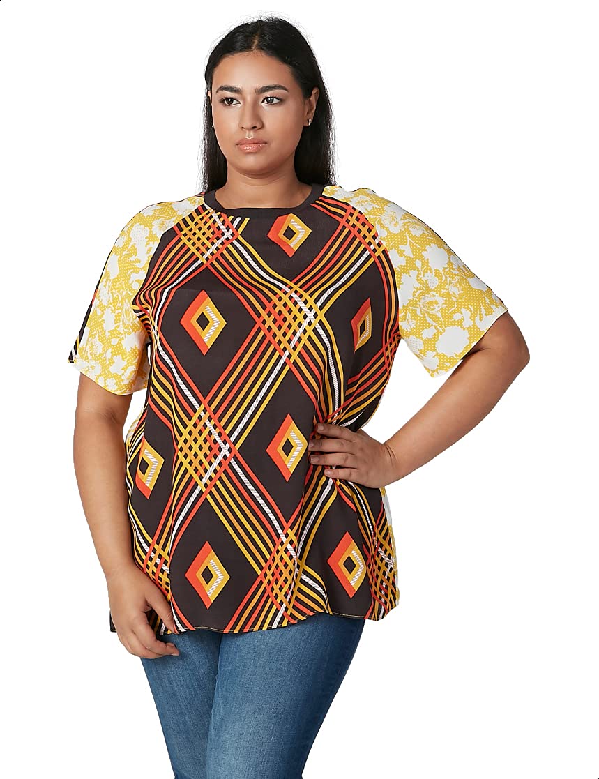 Splash Patterned Raglan Short Sleeves Crew Neck Blouse For Women