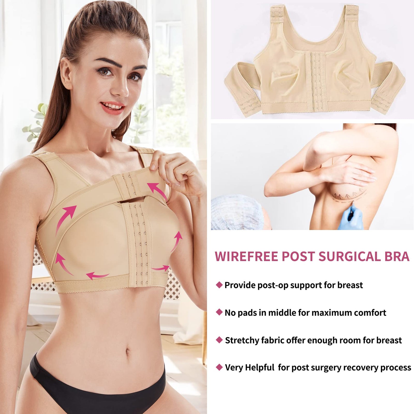 Micohpkle Women Front Closure Post-Surgery Bra – Comfortable Support