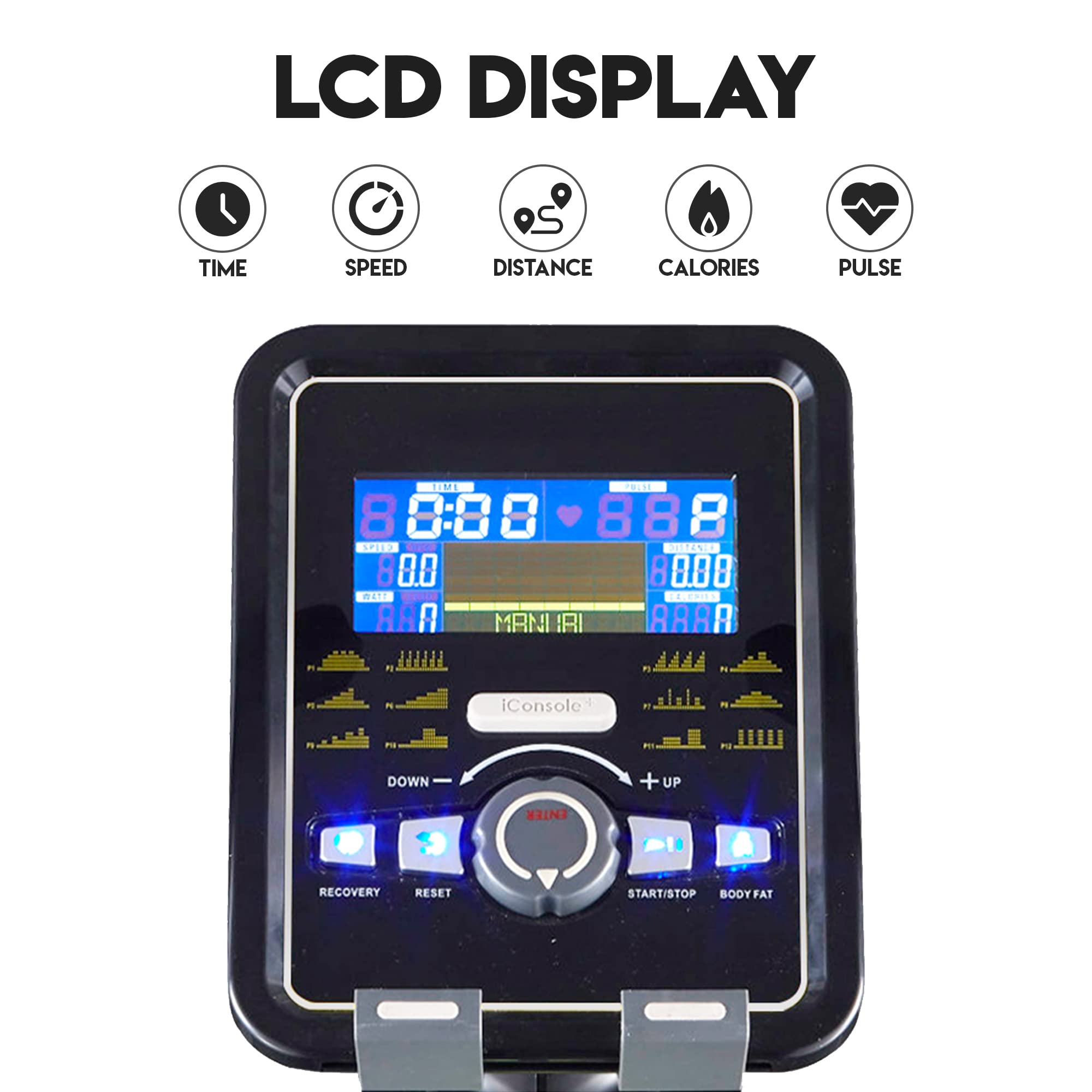 عجلة تمارين ثابتة باور ماكس فيتنس BU-740 للاستخدام المنزلي – دولاب 8 كجم، حمولة 120 كجم، شاشة LCD، 10 مستويات مقاومة