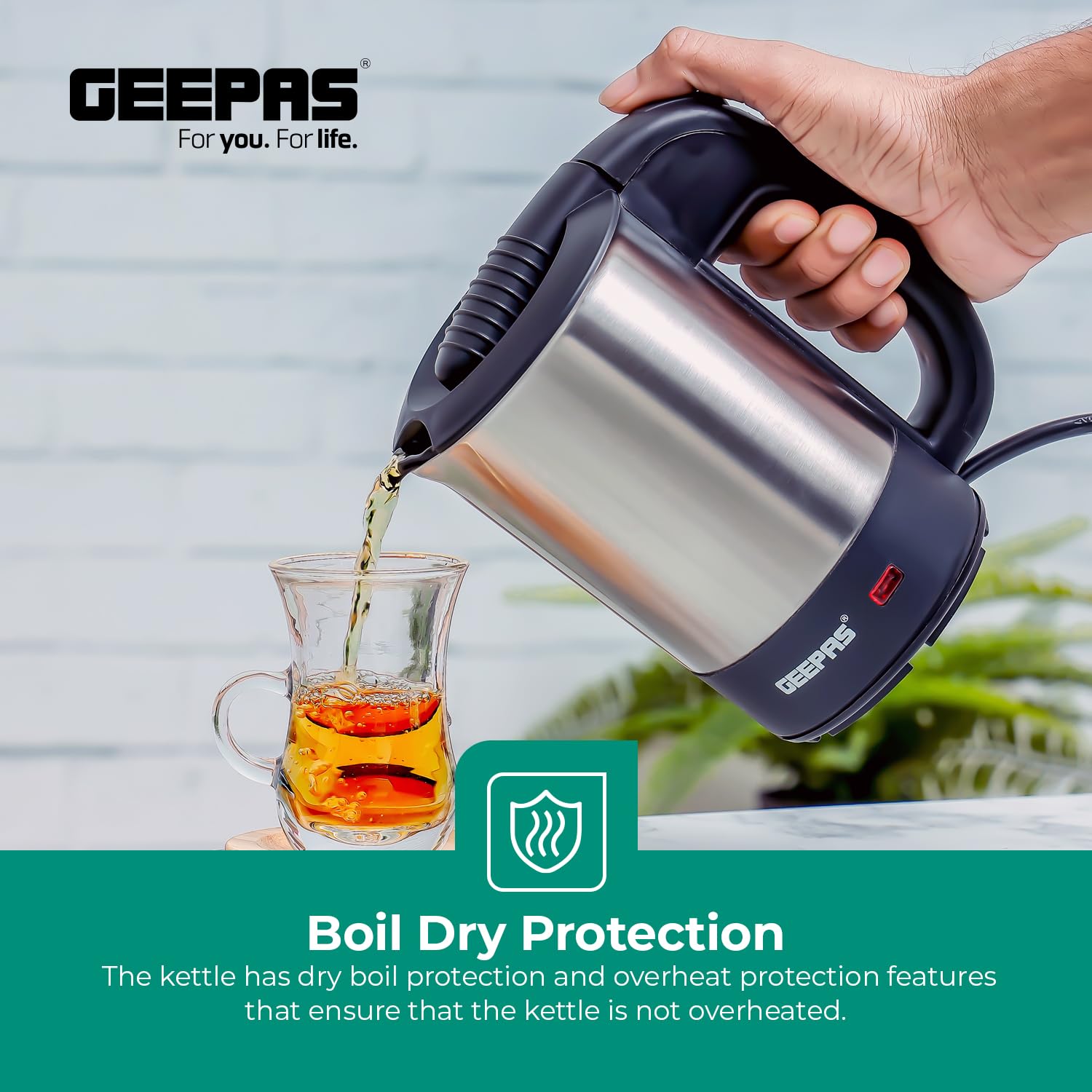 Geepas 0.5 Liters Silver and Black Kettle, GK175