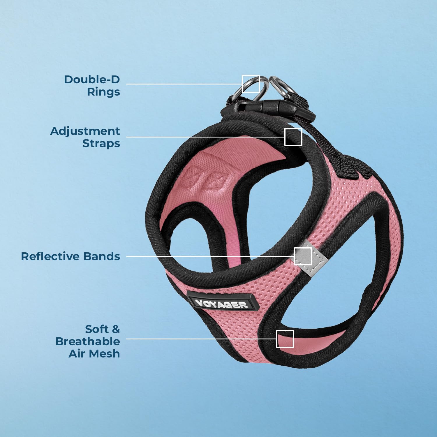 حزام صدر للكلاب من فوييجر بتصميم سهل الارتداء – شبكي مناسب لجميع الفصول للكلاب الصغيرة والمتوسطة