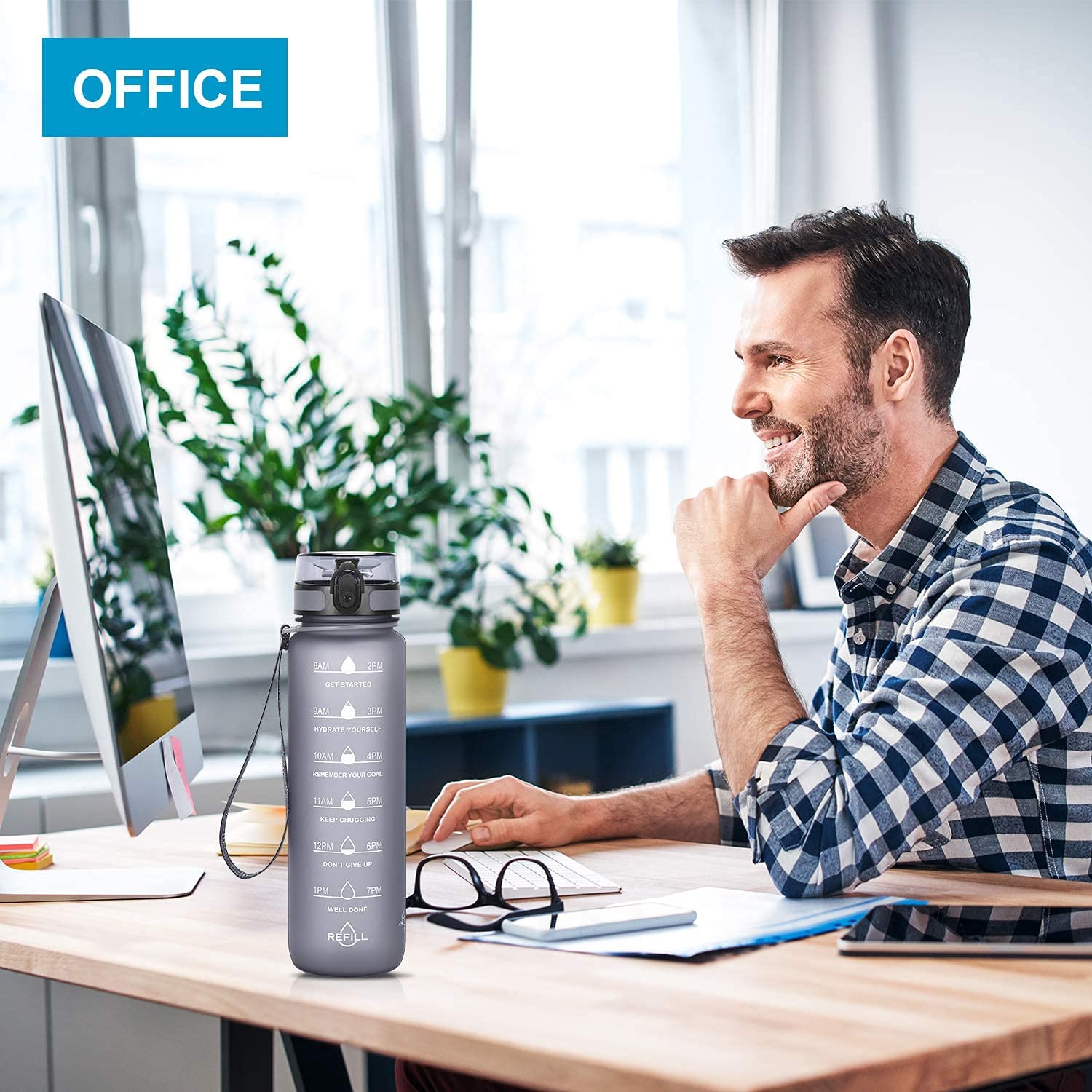 S2C 1L Motivational Water Bottle for Gym & School